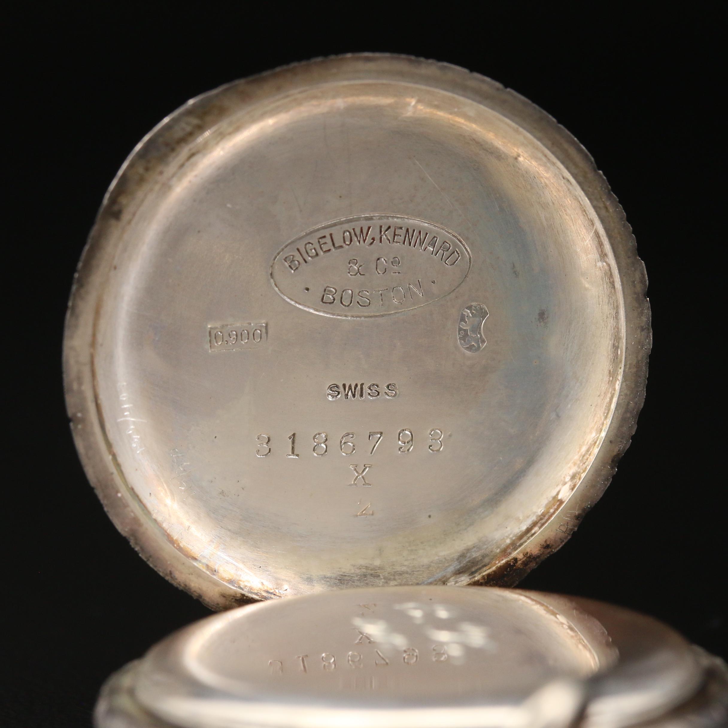 1904 Waltham For Bigelow, Kennard & Co. 900 Silver Pocket Watch with Chain Fob