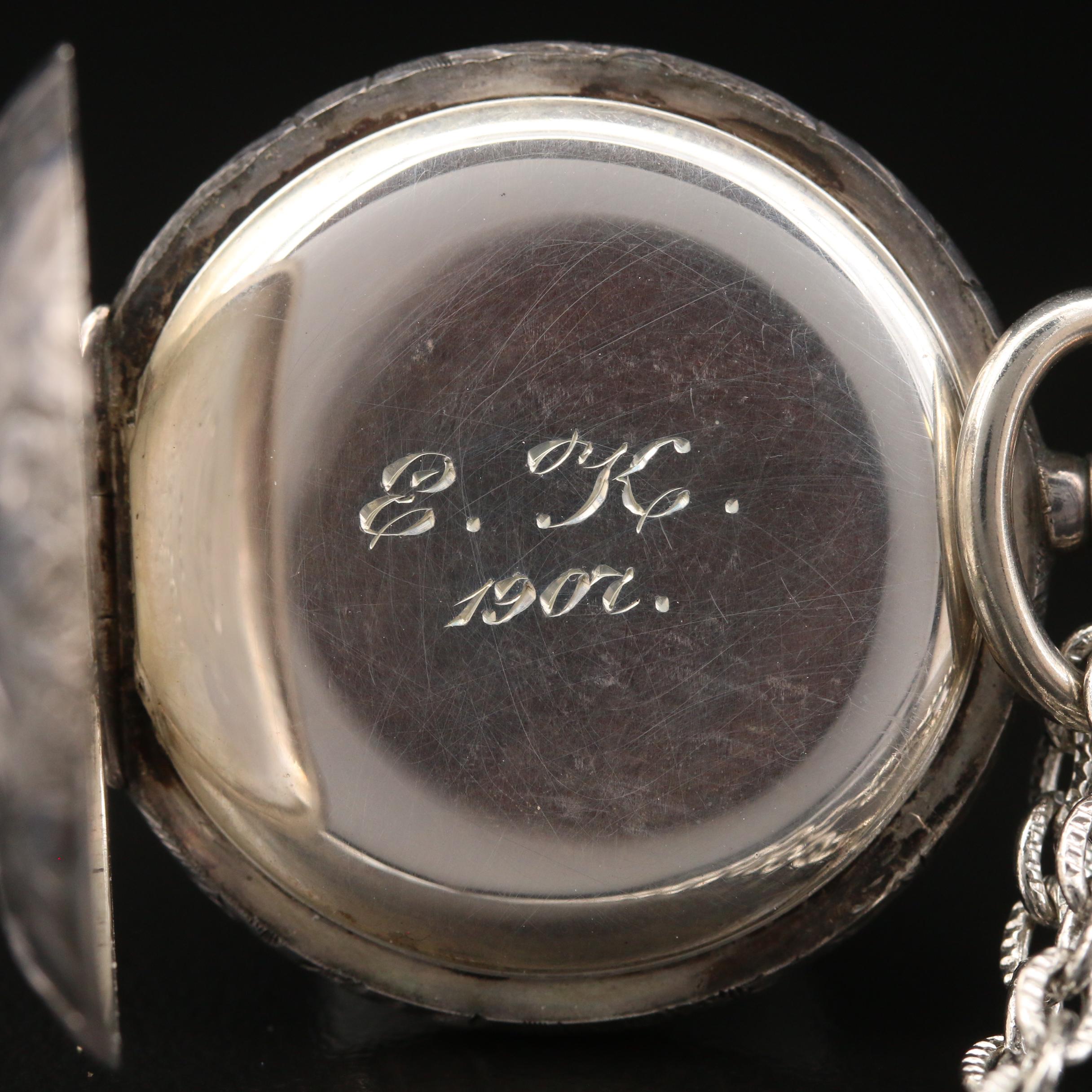 1904 Waltham For Bigelow, Kennard & Co. 900 Silver Pocket Watch with Chain Fob