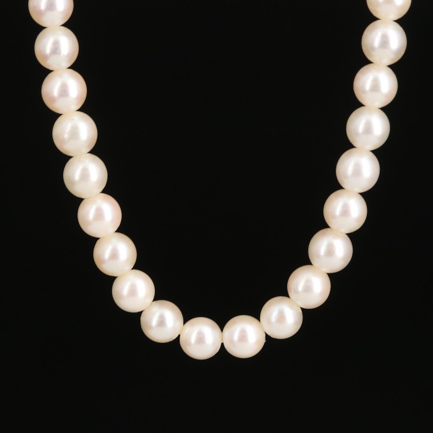 Hand Knotted Pearl Strand Necklace with 14K Clasp