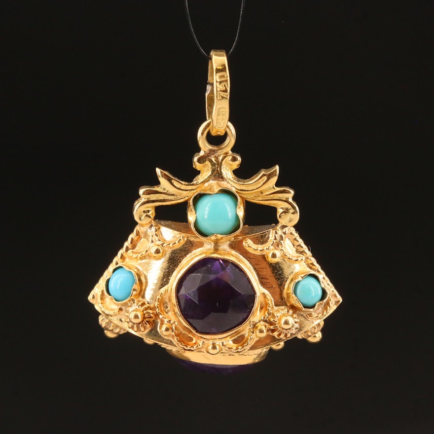 18K Amethyst and Turquoise Regal Pendant