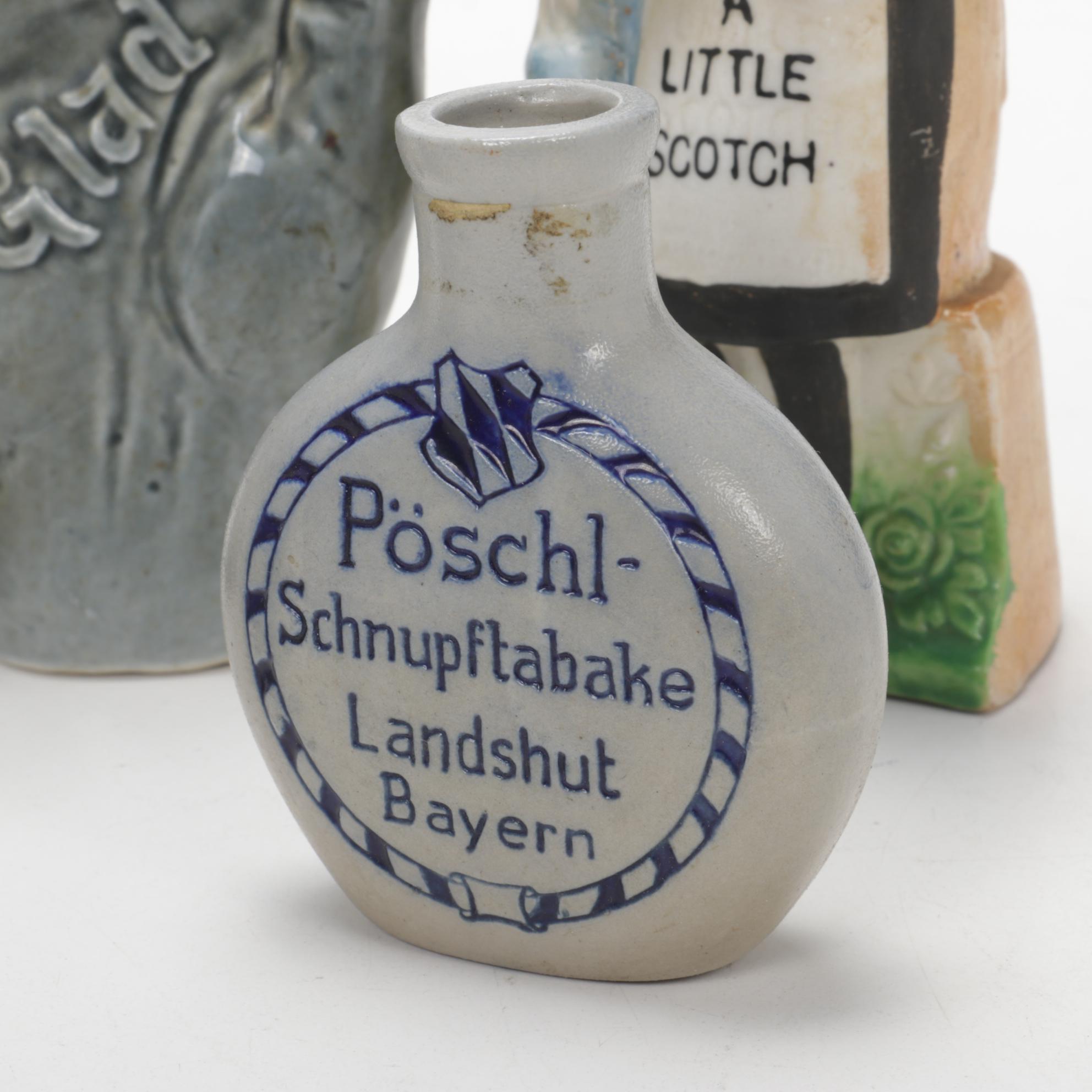 J&I Block Bourbon Decanter Set and Other Figural Decanters, Mid-20th Century