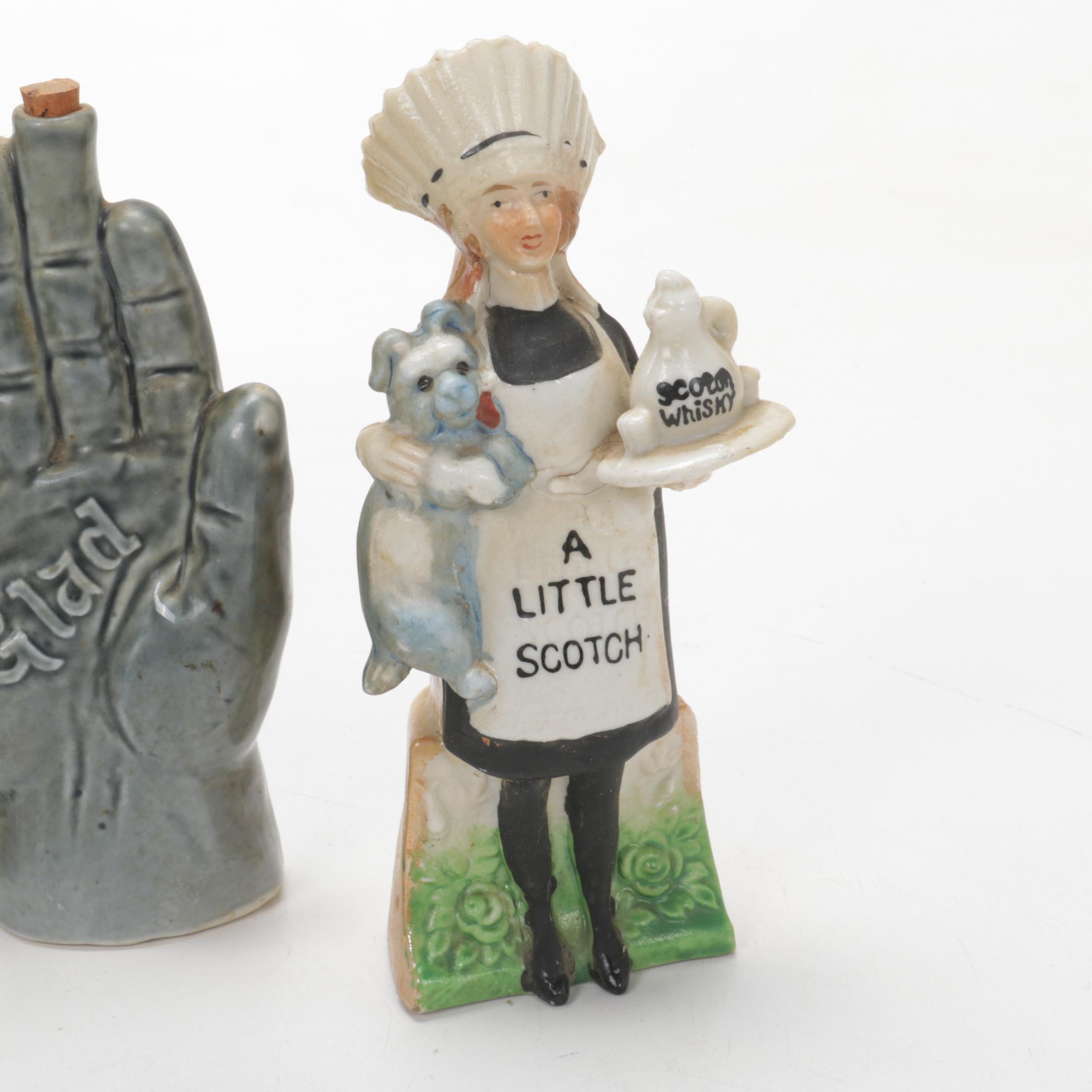 J&I Block Bourbon Decanter Set and Other Figural Decanters, Mid-20th Century