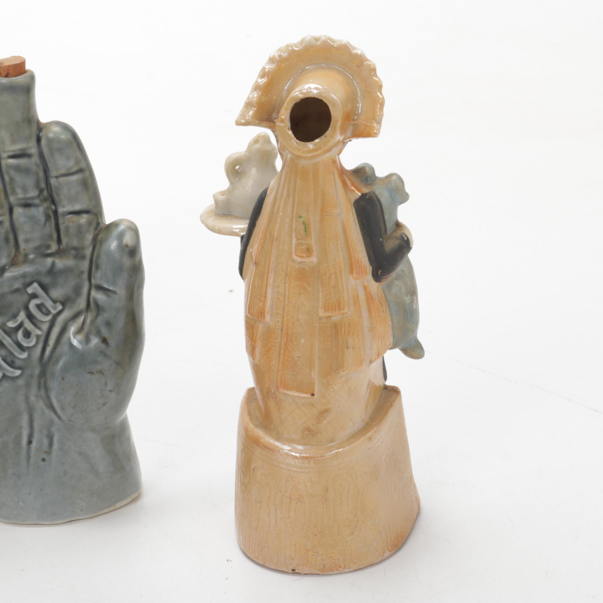 J&I Block Bourbon Decanter Set and Other Figural Decanters, Mid-20th Century