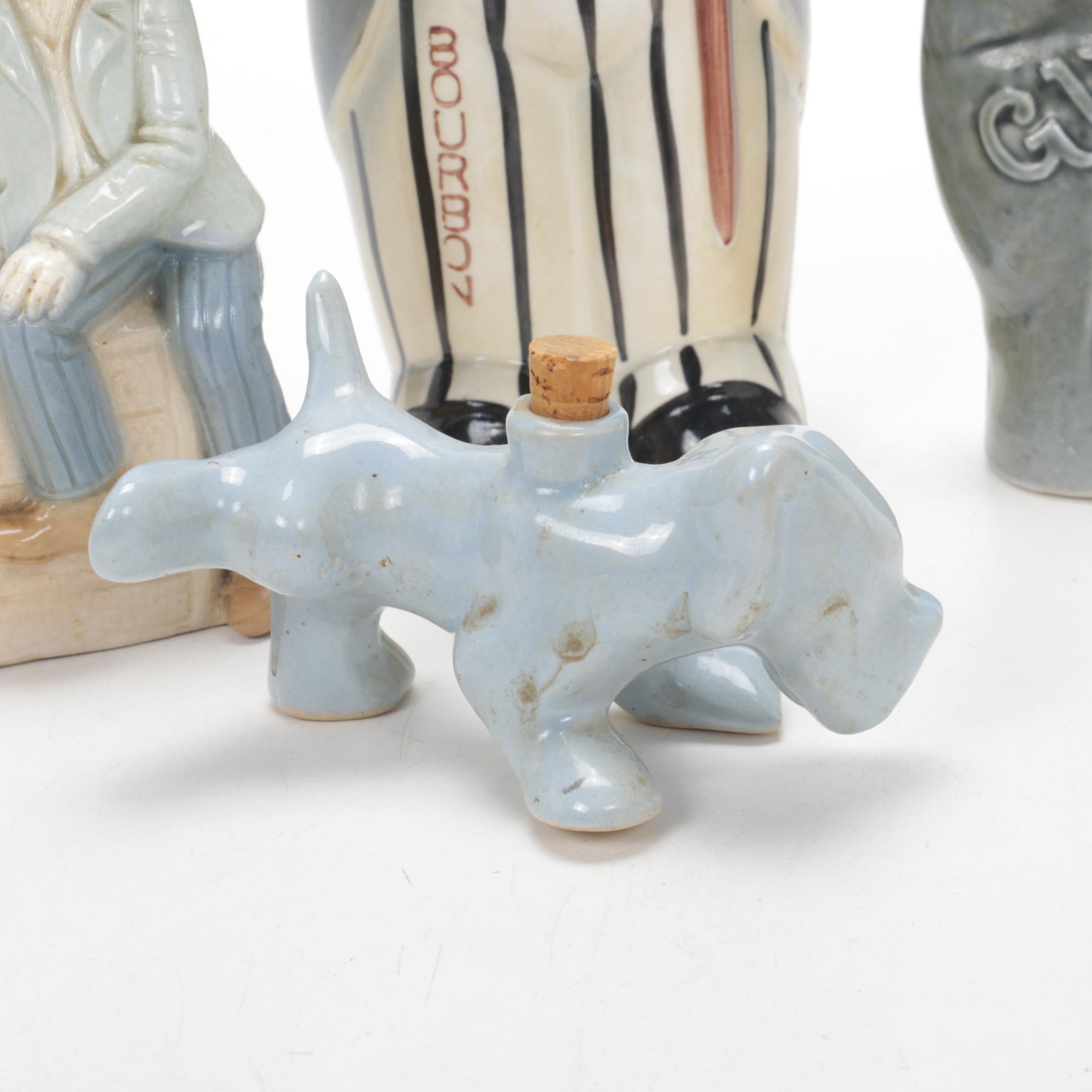 J&I Block Bourbon Decanter Set and Other Figural Decanters, Mid-20th Century