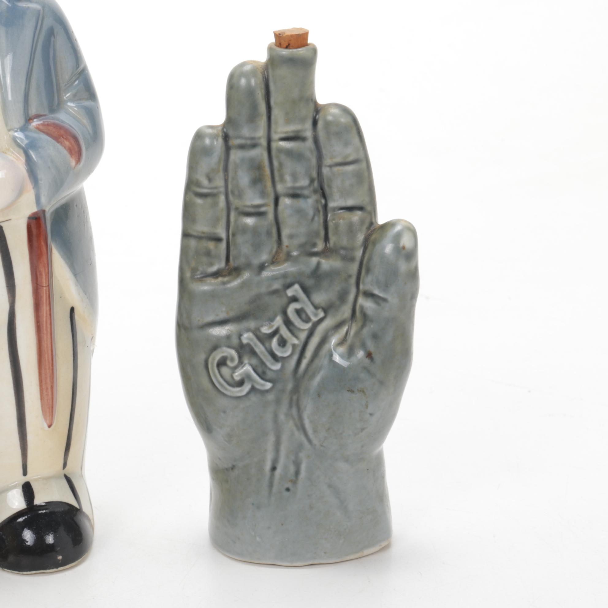 J&I Block Bourbon Decanter Set and Other Figural Decanters, Mid-20th Century