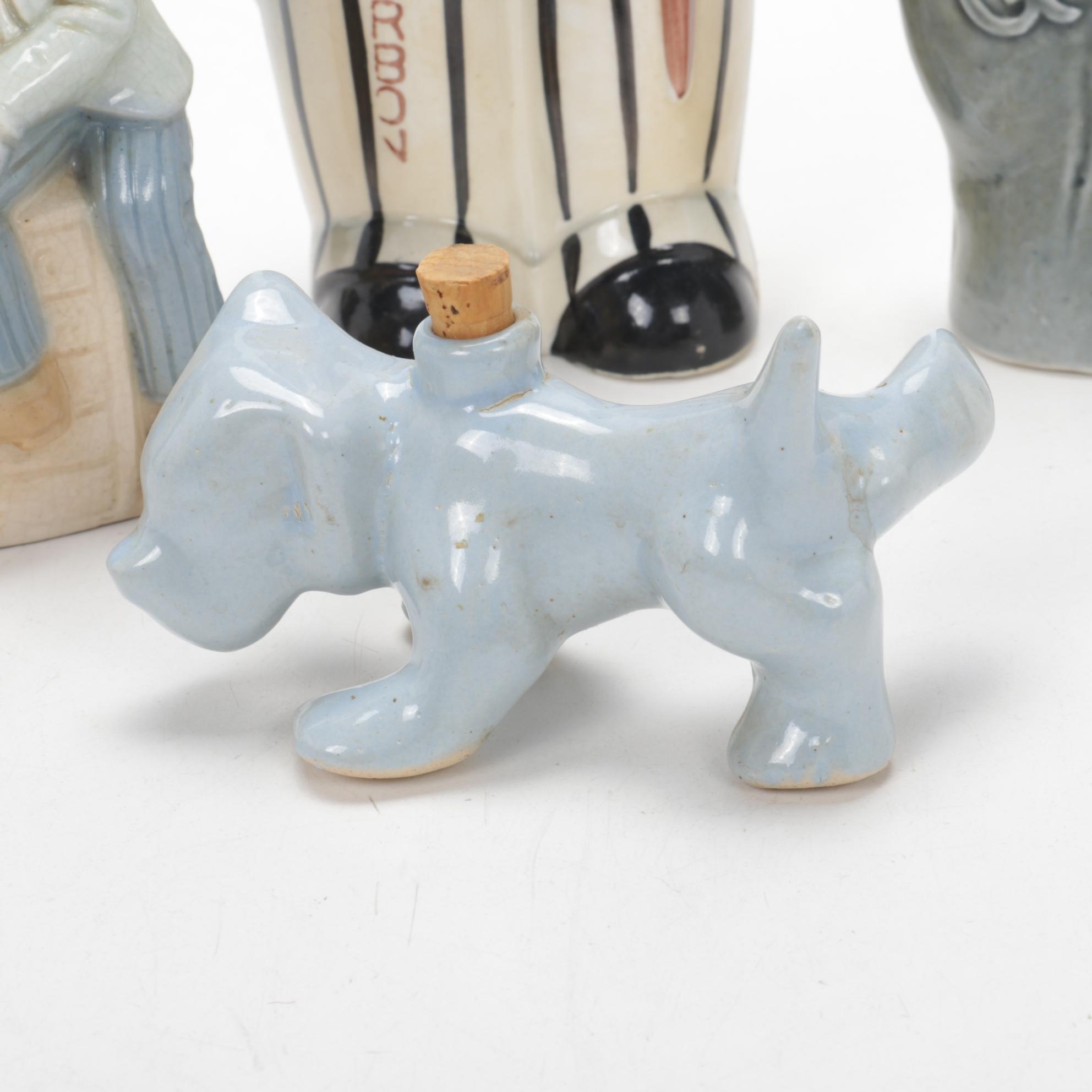 J&I Block Bourbon Decanter Set and Other Figural Decanters, Mid-20th Century