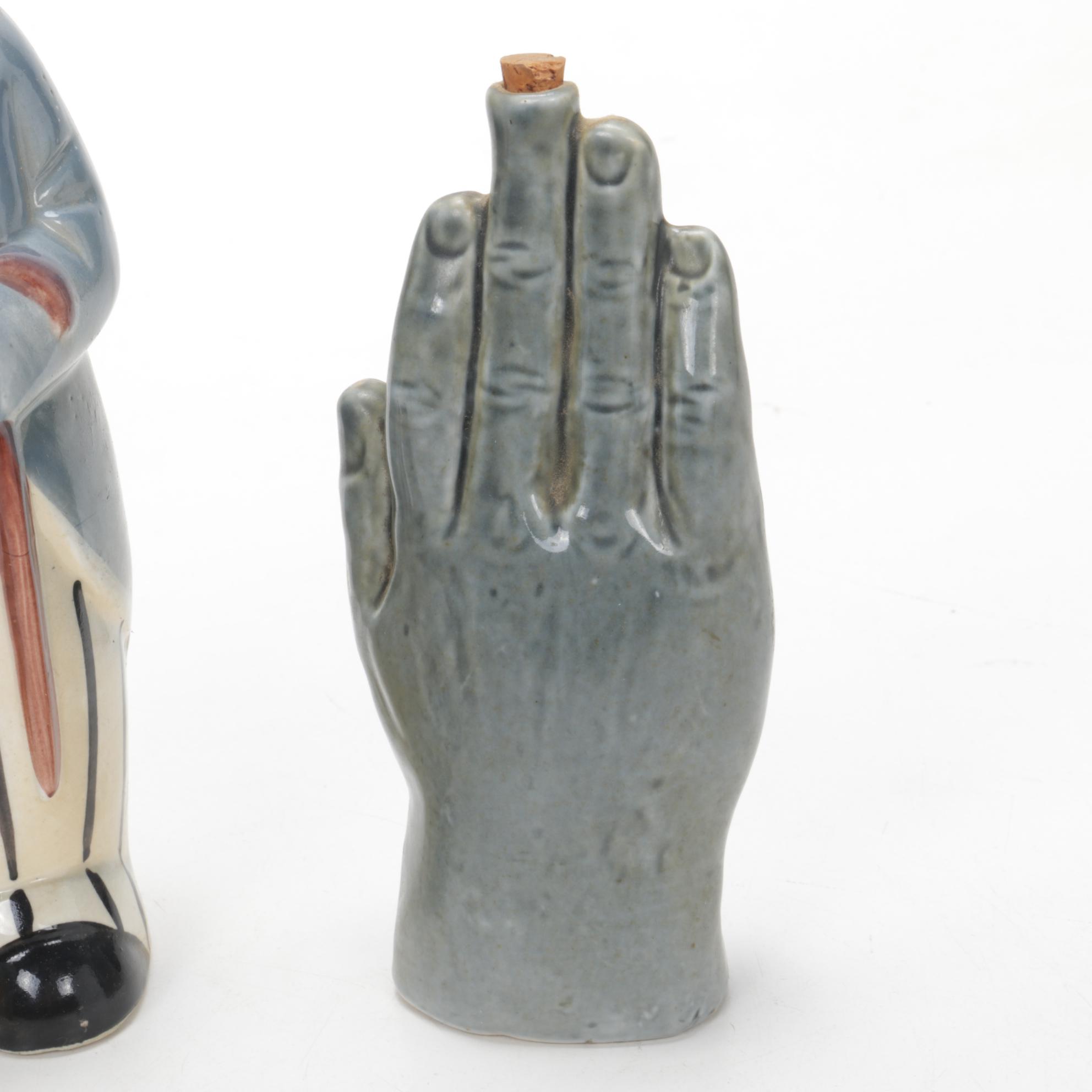 J&I Block Bourbon Decanter Set and Other Figural Decanters, Mid-20th Century