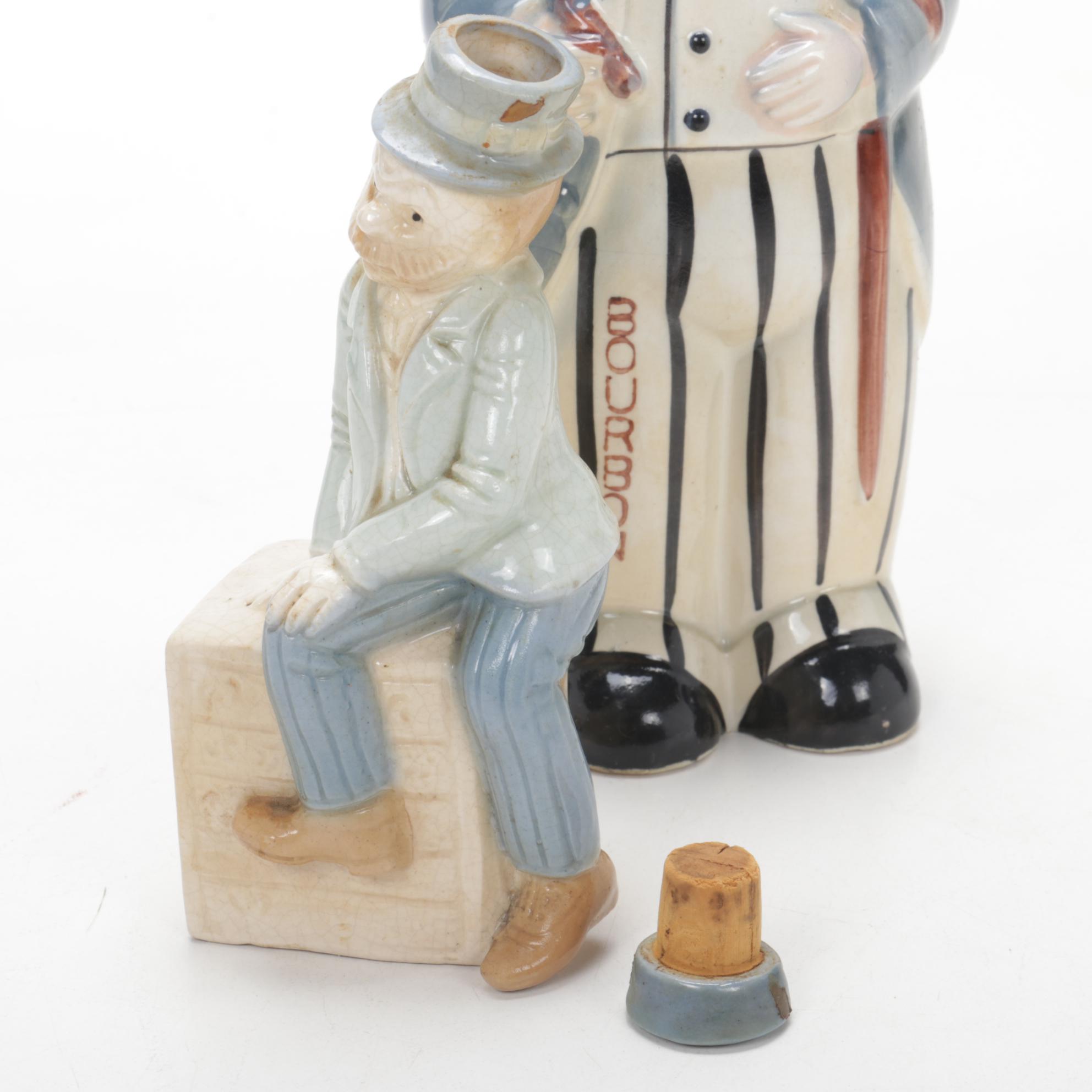 J&I Block Bourbon Decanter Set and Other Figural Decanters, Mid-20th Century