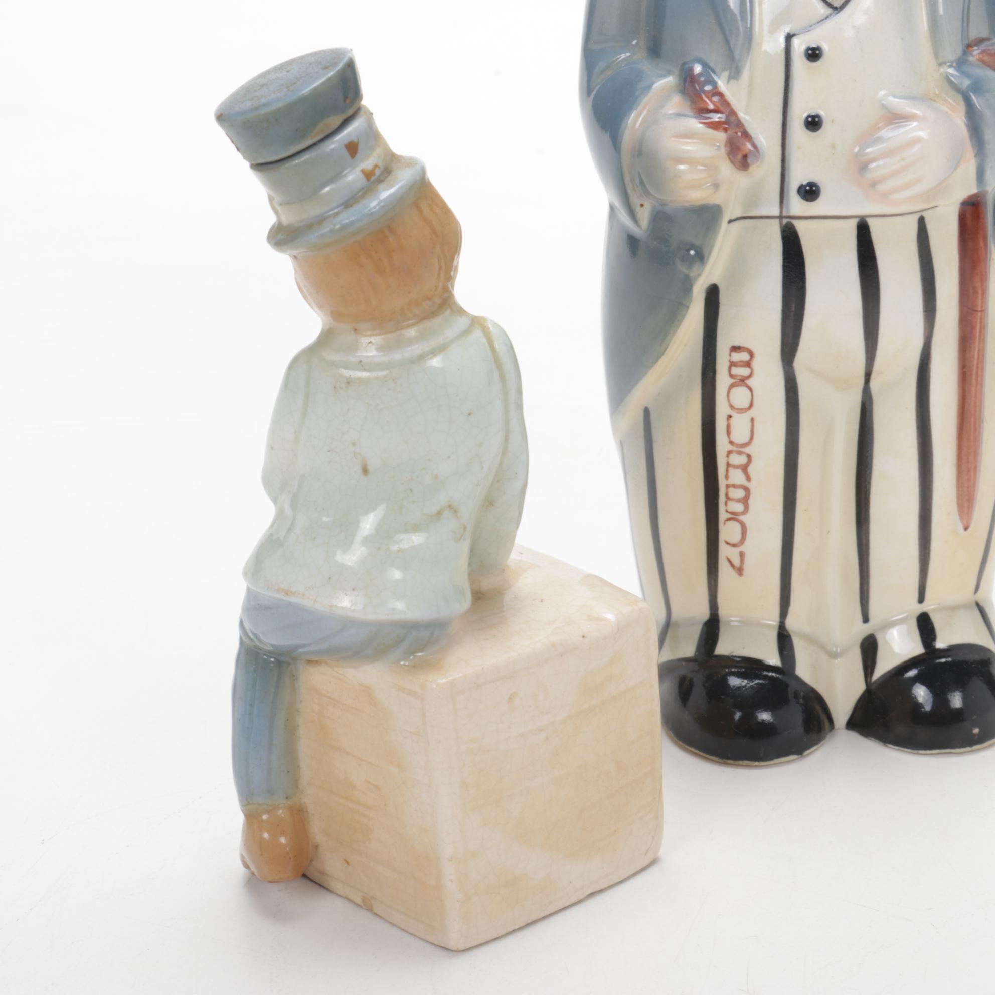 J&I Block Bourbon Decanter Set and Other Figural Decanters, Mid-20th Century