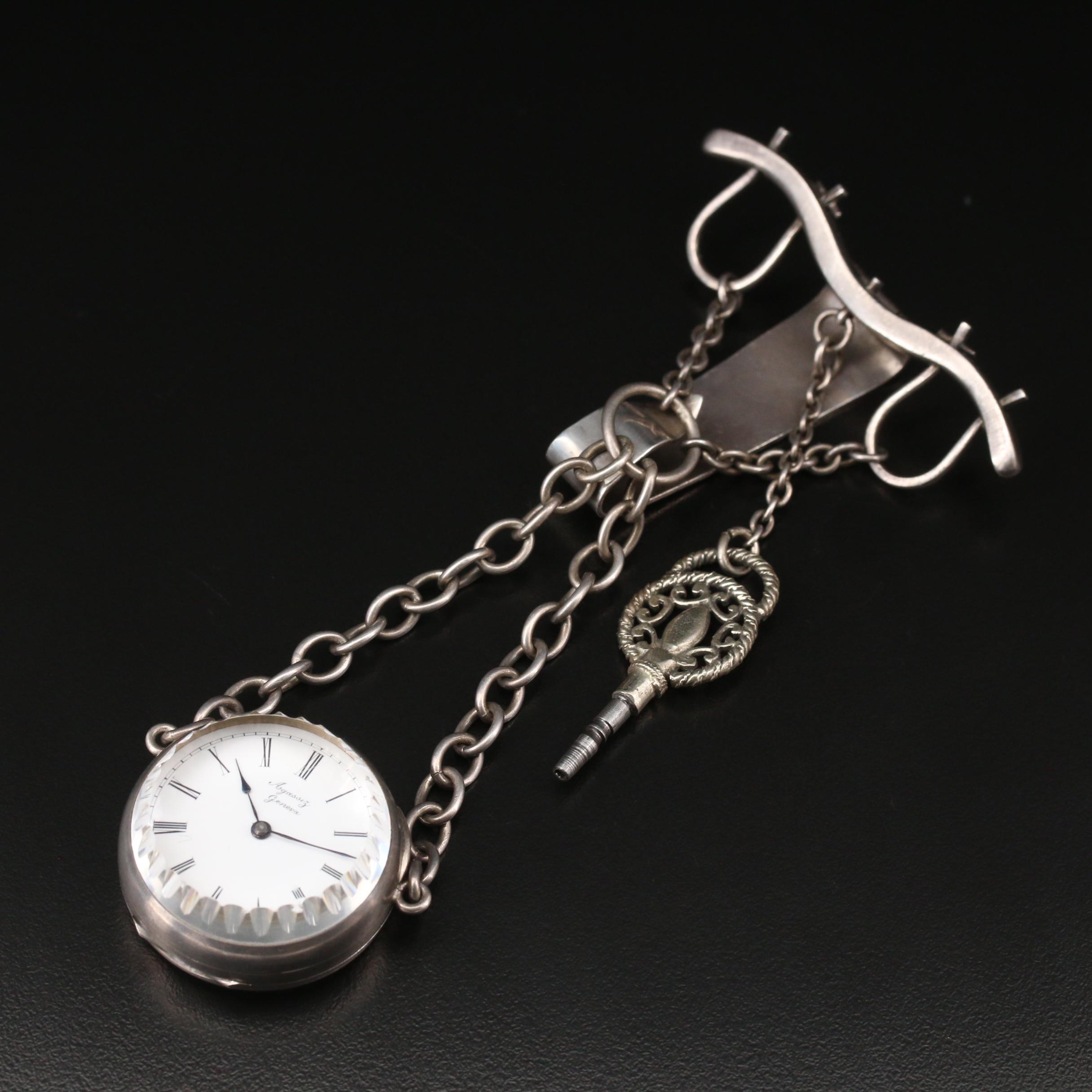 Antique Agassiz Sterling Silver Chatelaine Watch with Dominick & Haff Yoke Clip