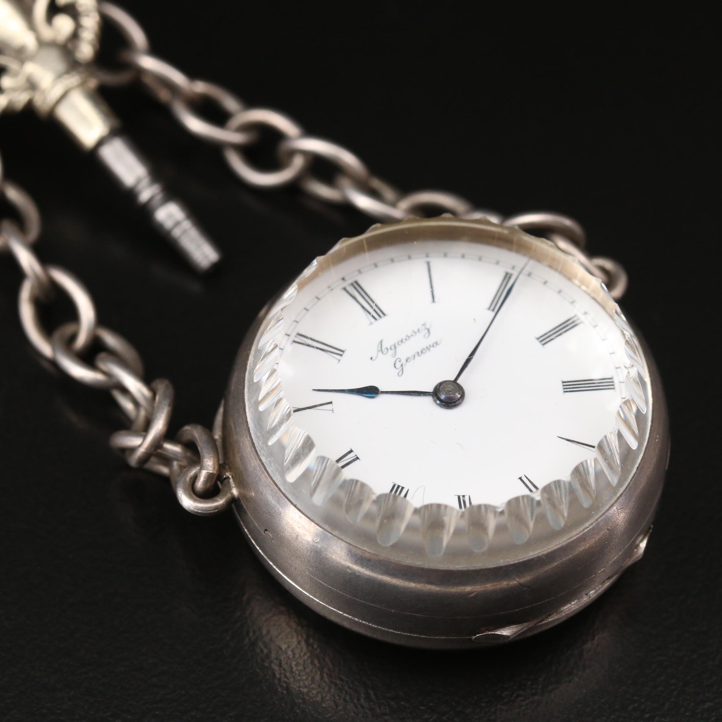 Antique Agassiz Sterling Silver Chatelaine Watch with Dominick & Haff Yoke Clip