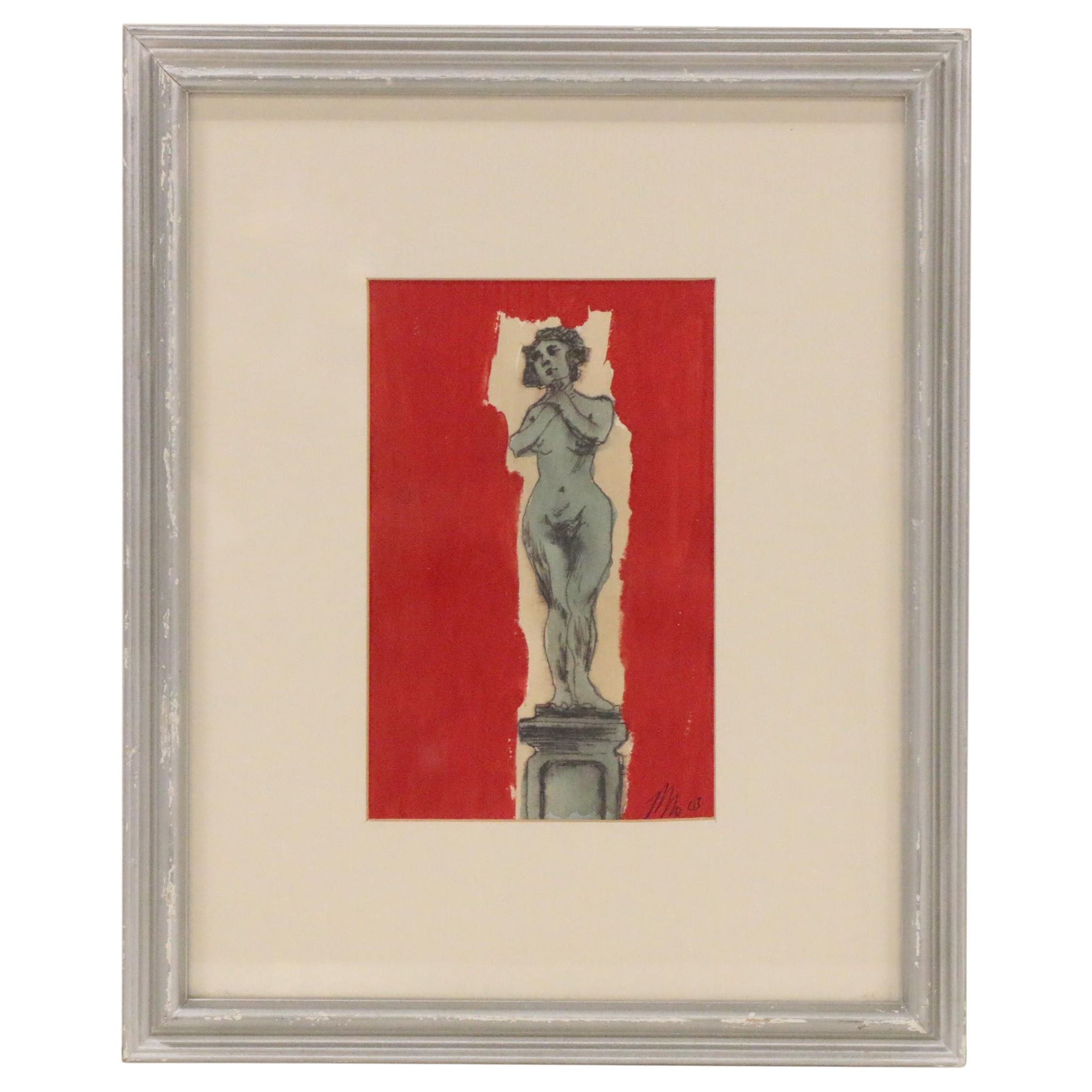 Mixed Media Painting of Figural Nude Statue, 2003