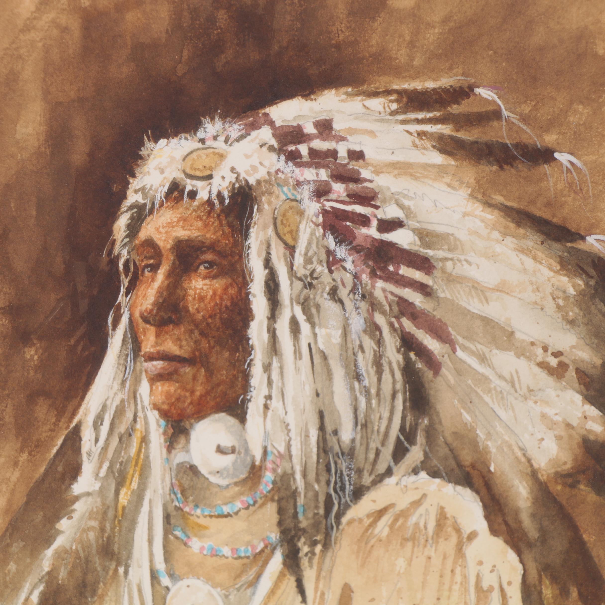 William Schumpert Watercolor Portrait "Head Study - Sioux," 1998