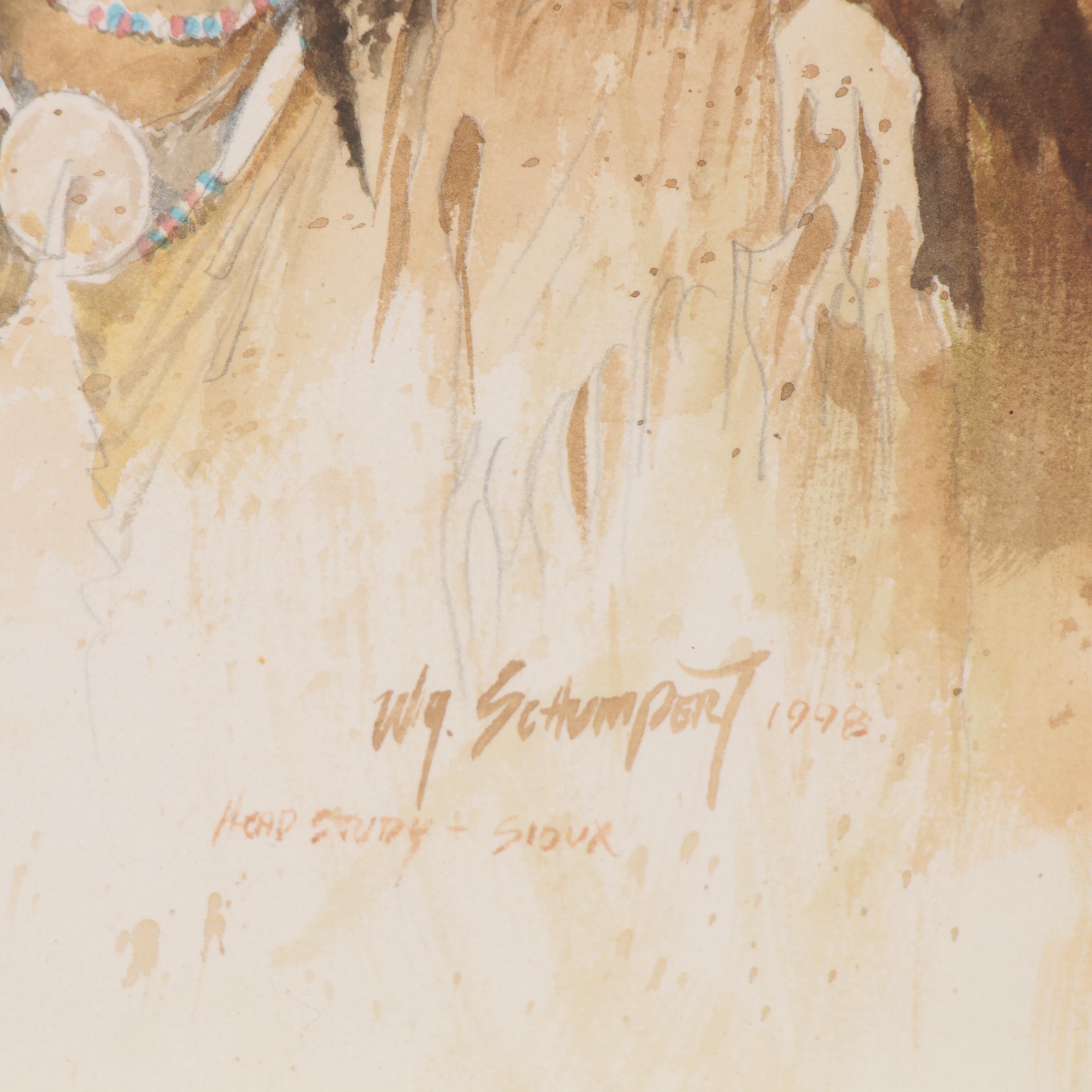 William Schumpert Watercolor Portrait "Head Study - Sioux," 1998
