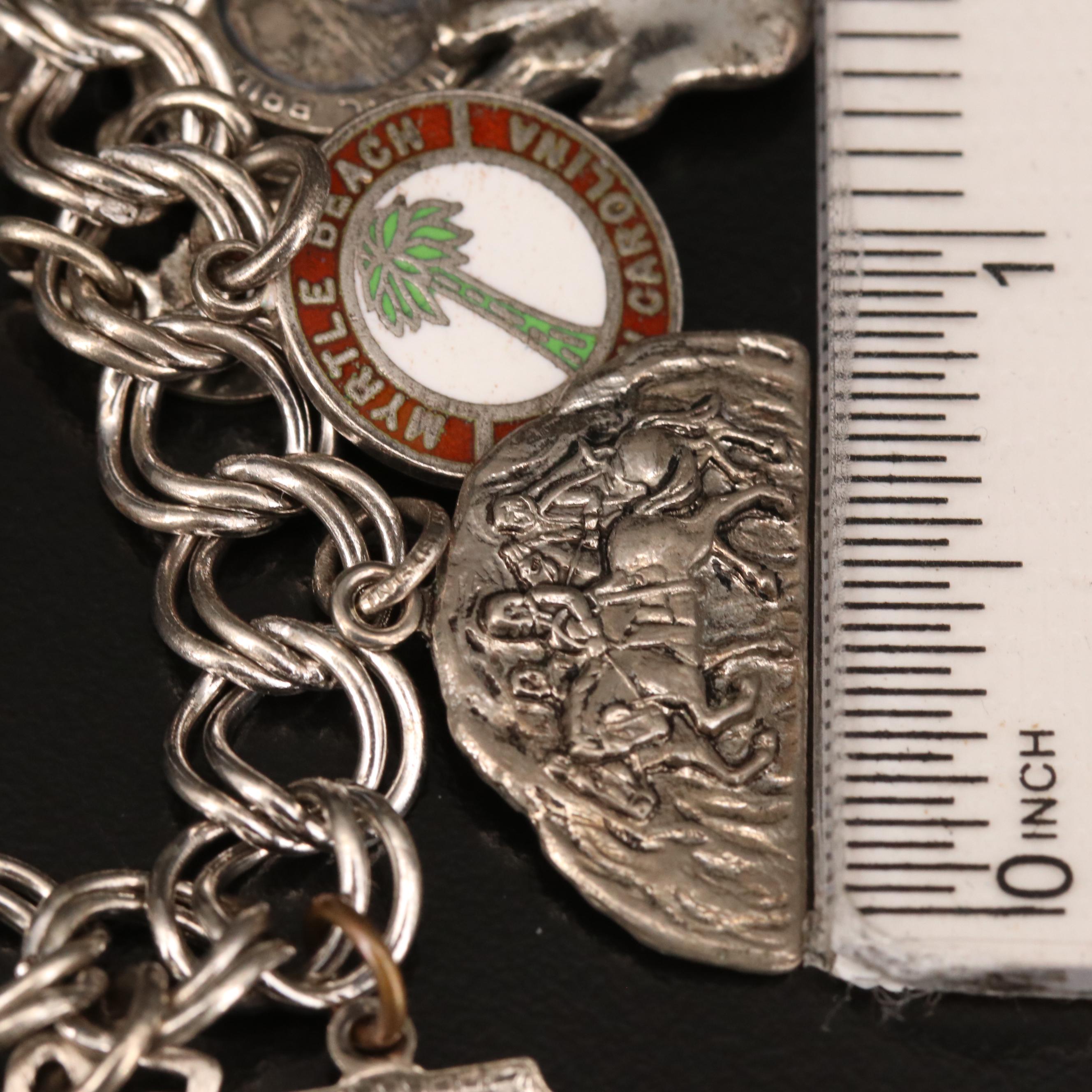 Vintage Sterling Travel Theme Charm Bracelet