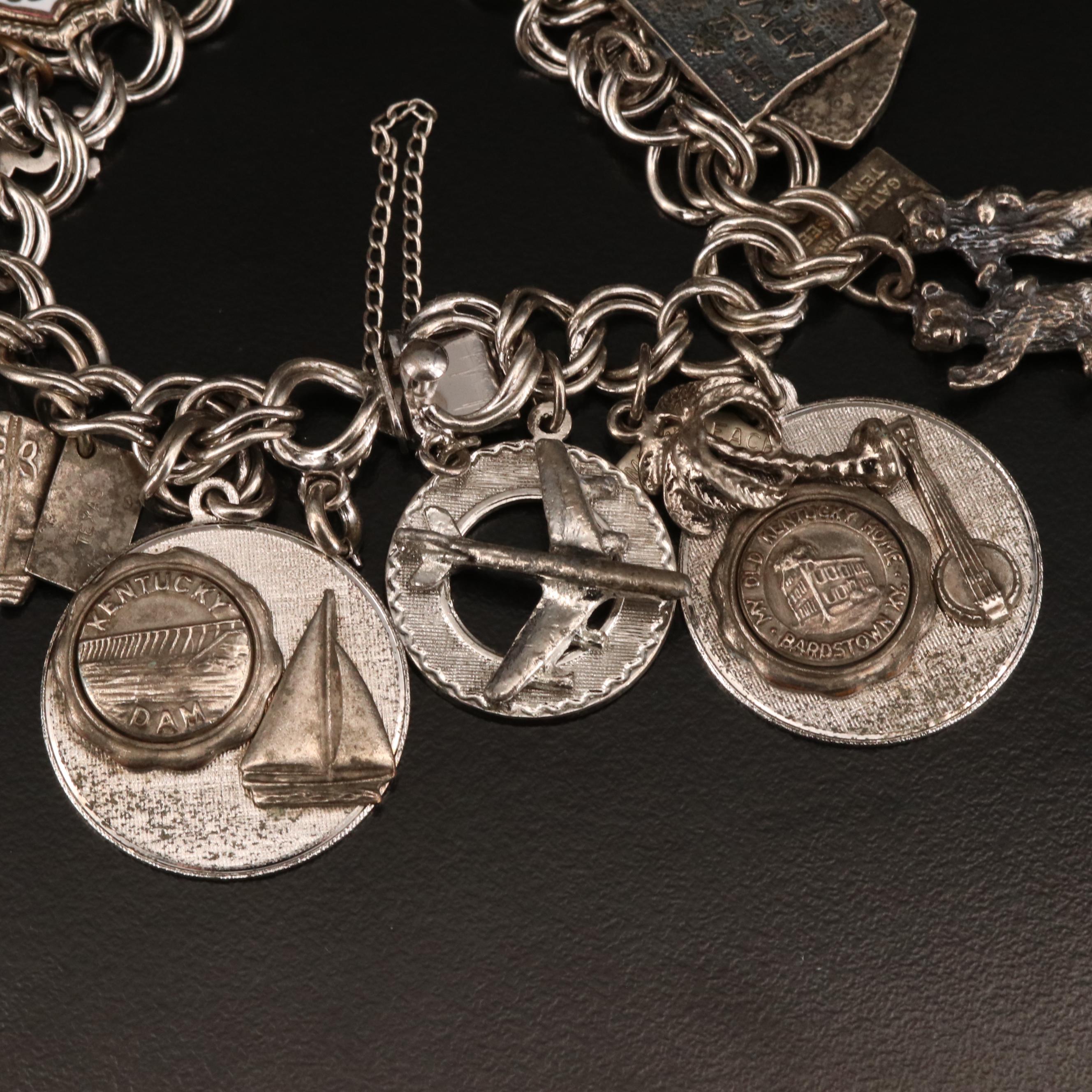 Vintage Sterling Travel Theme Charm Bracelet