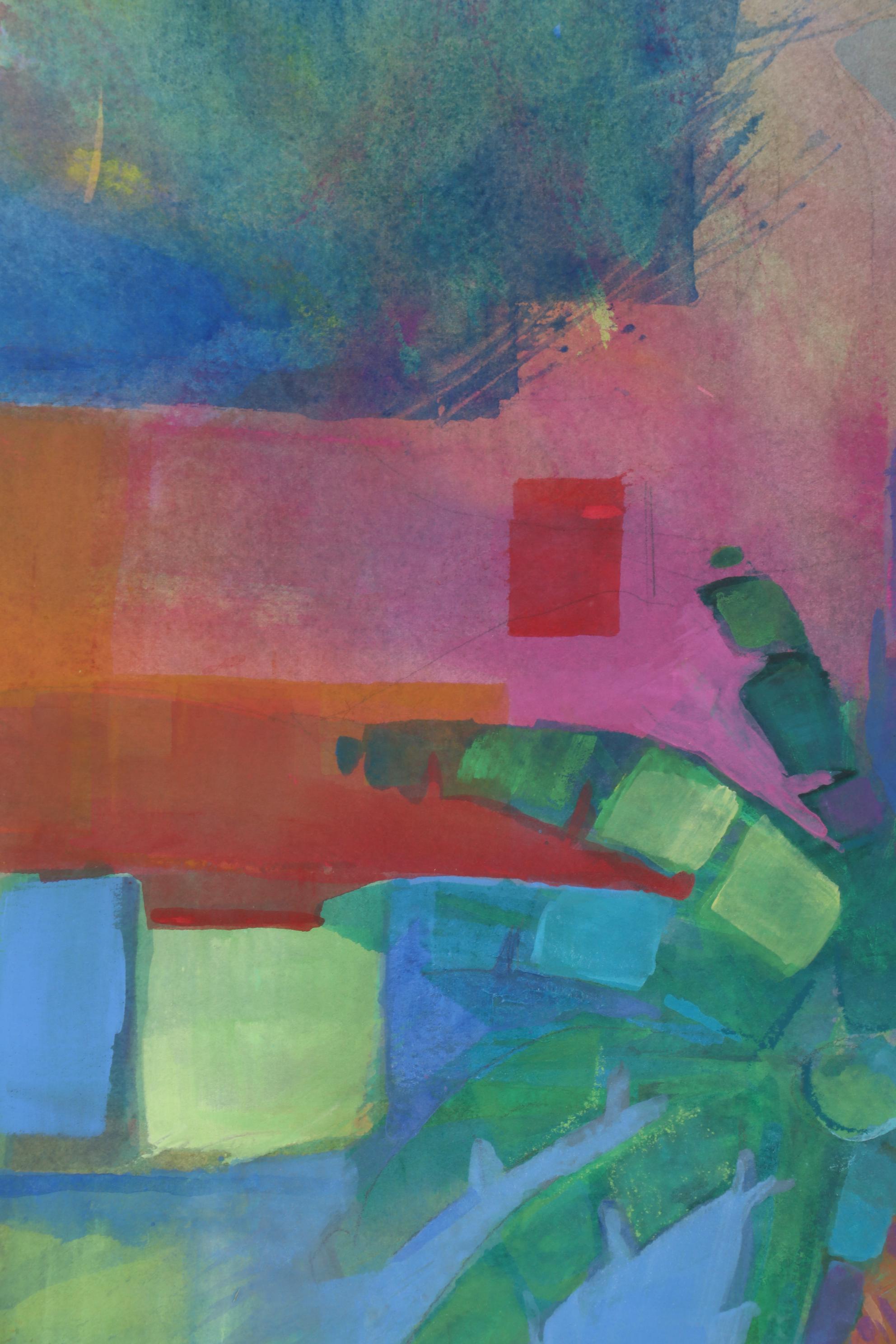 Rhonda Brooks Gouache Painting of Landscape with Palm Tree