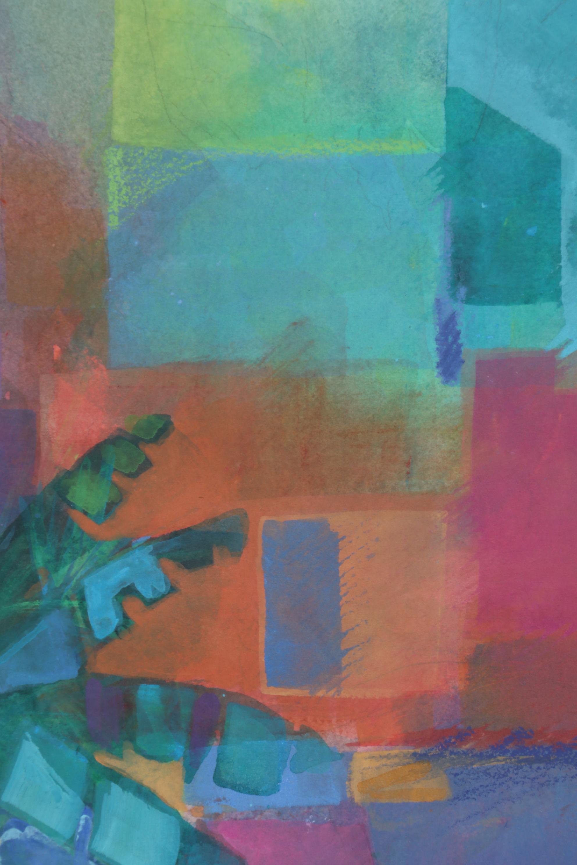 Rhonda Brooks Gouache Painting of Landscape with Palm Tree