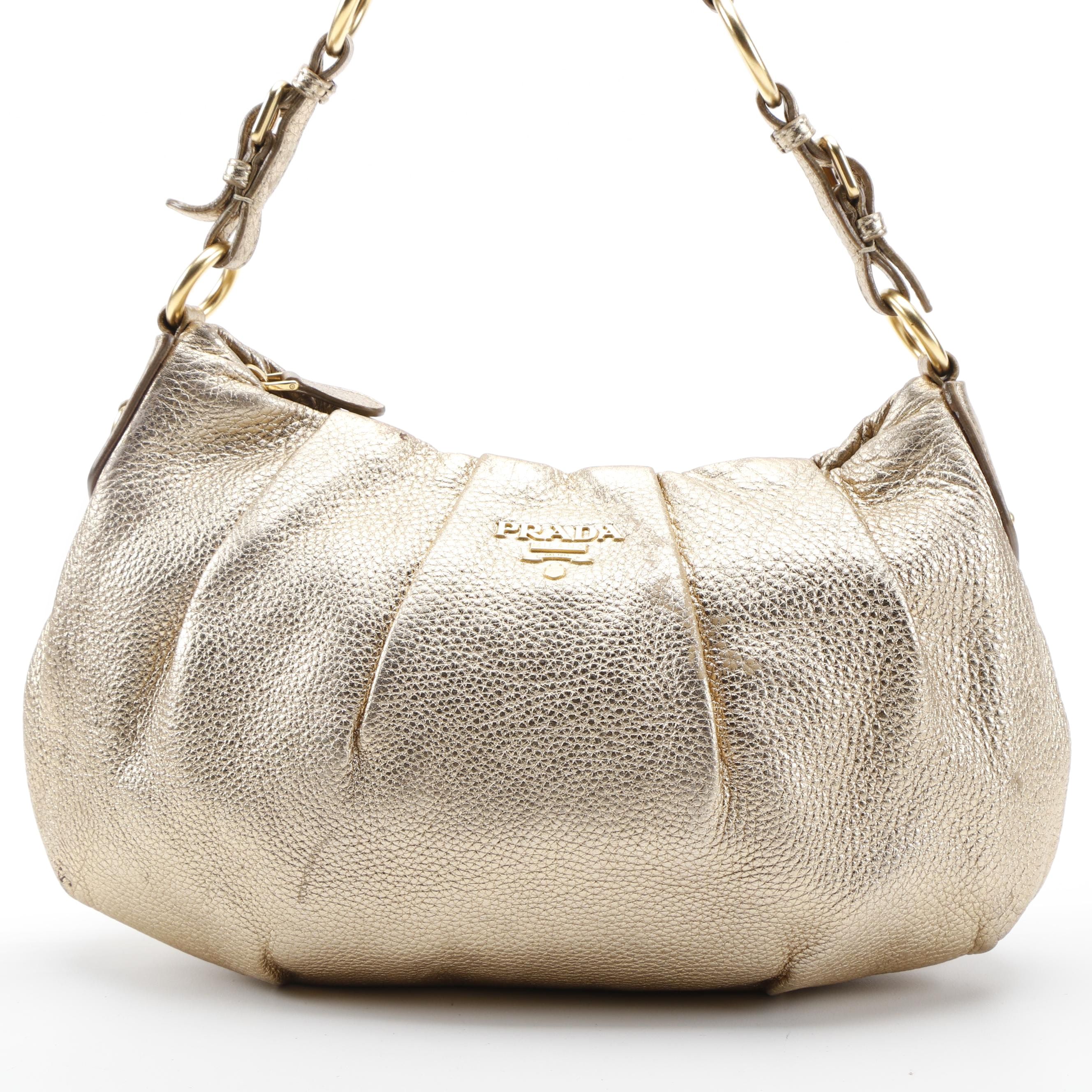 Prada Vitello Daino Hobo Bag in Gold Metallic Leather