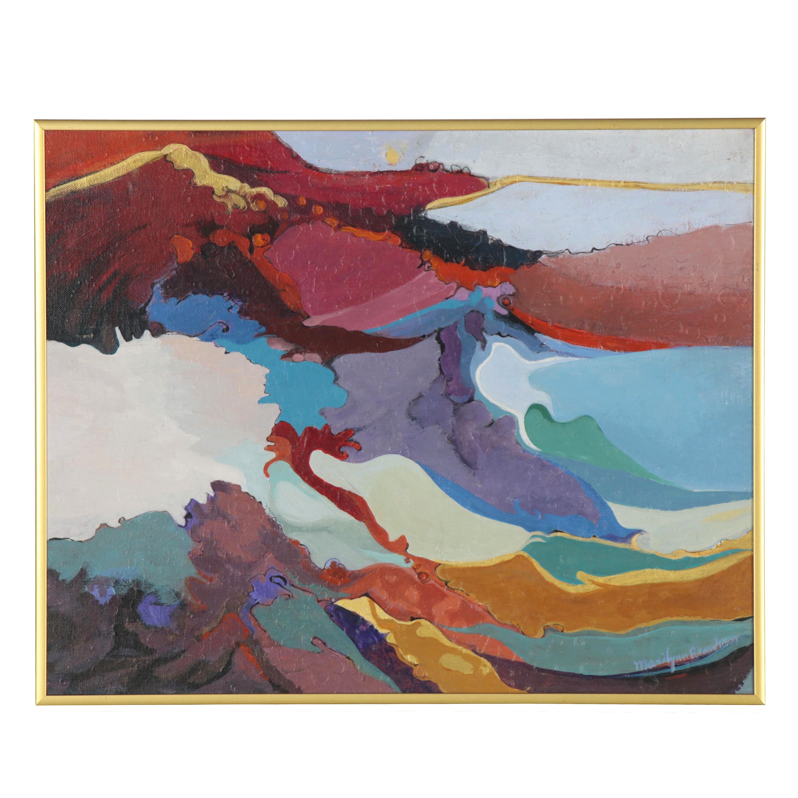 Marilyn Branham Abstract Oil Painting "Red Mountain," Late 20th Century