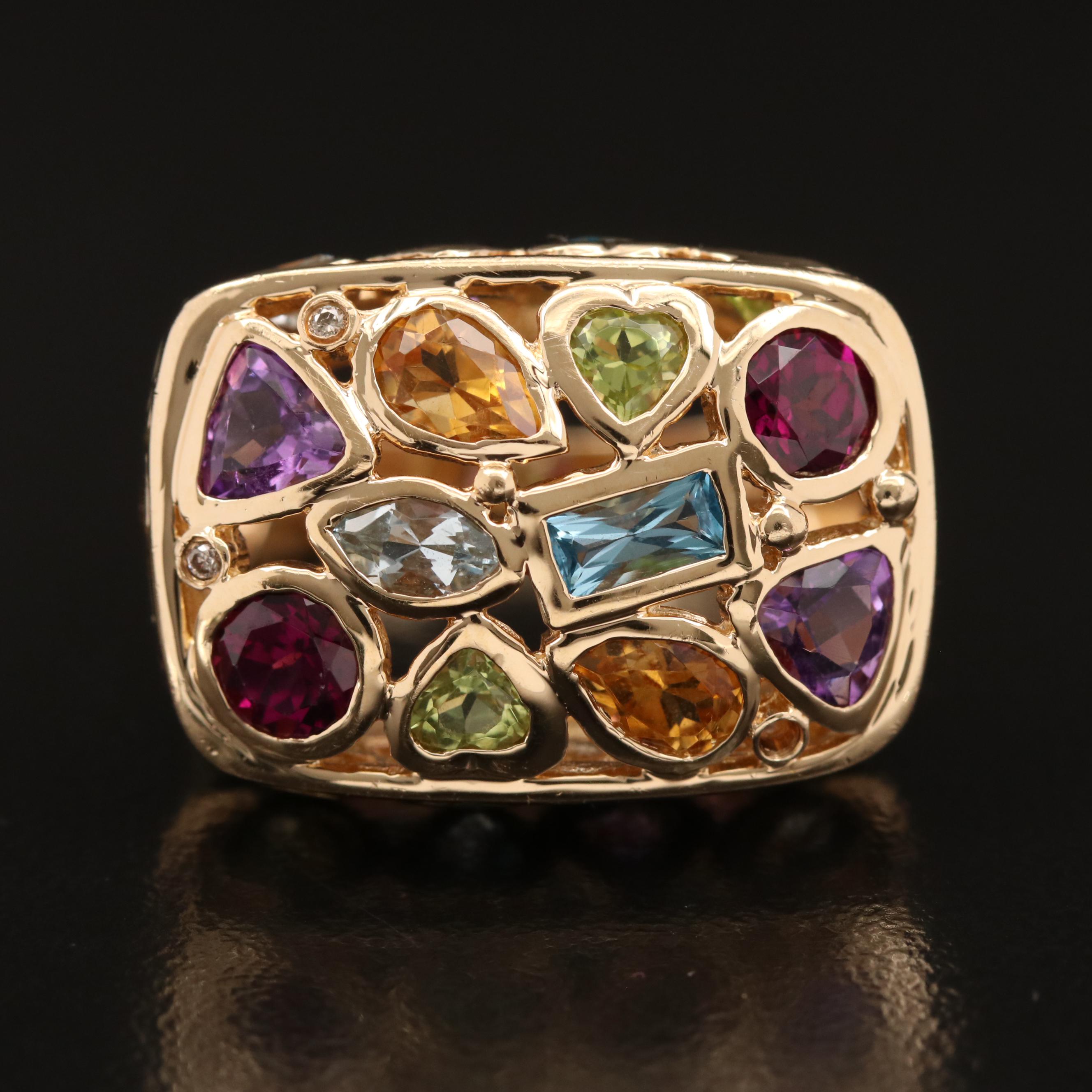 14K Multi-Gemstone Ring with Diamond Accents