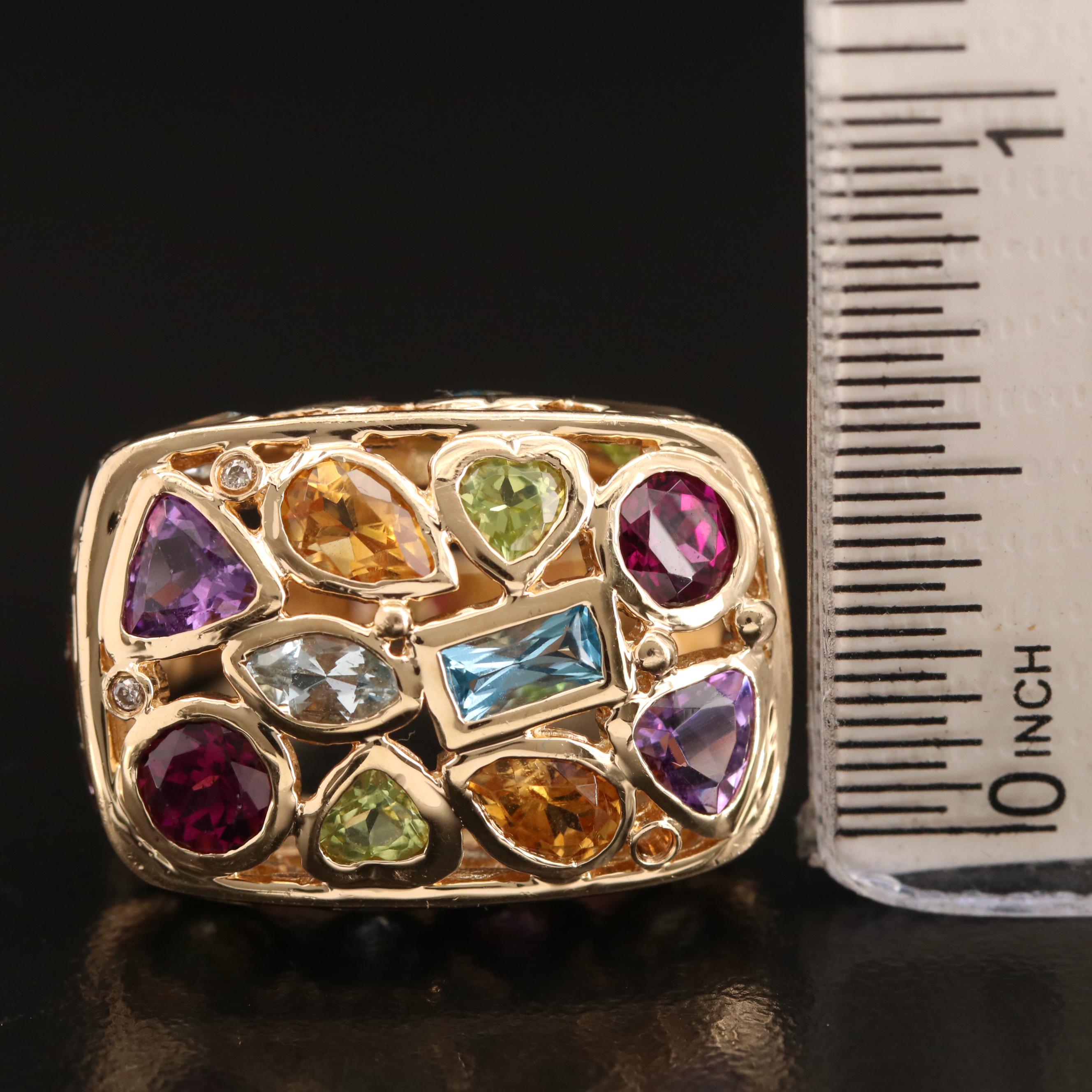 14K Multi-Gemstone Ring with Diamond Accents