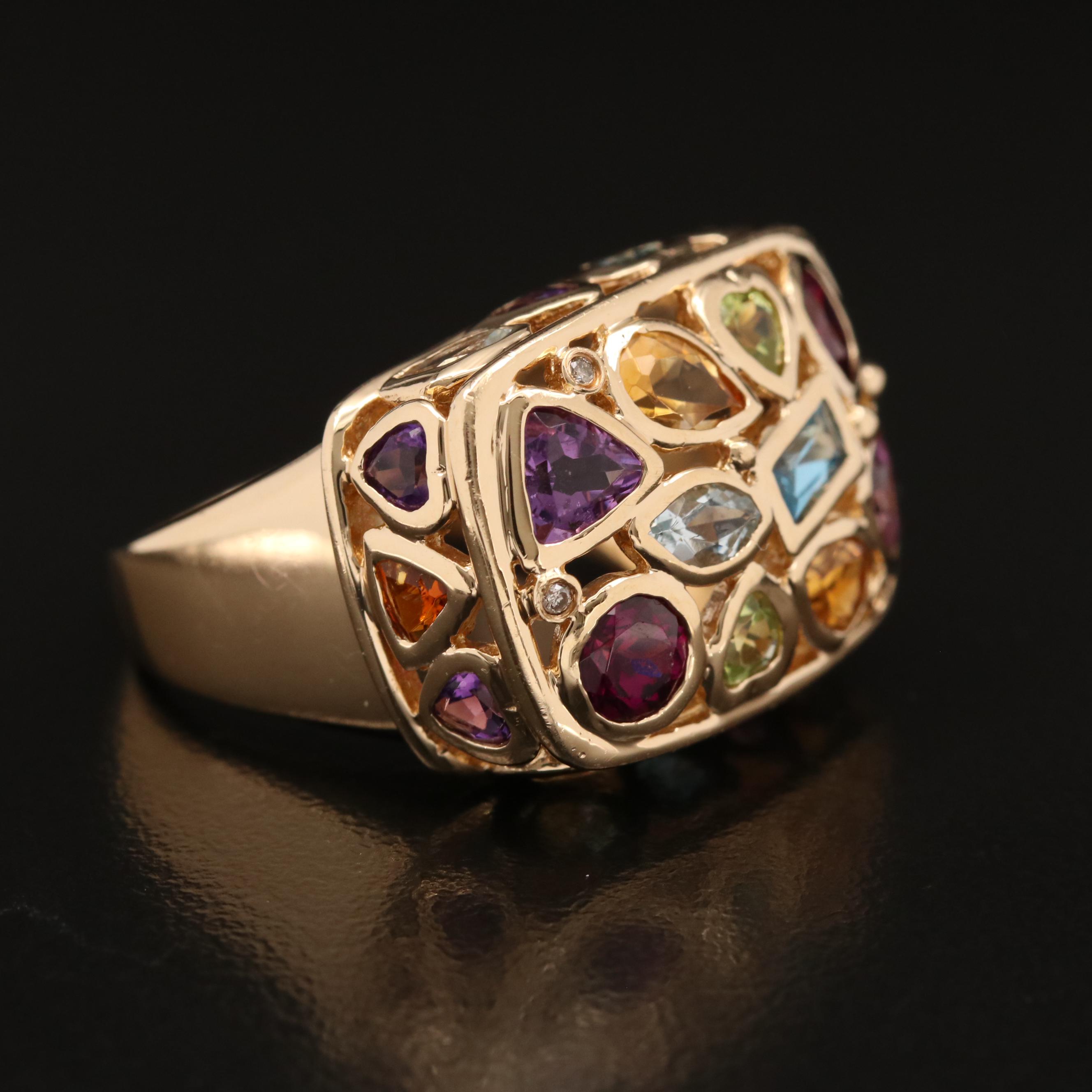 14K Multi-Gemstone Ring with Diamond Accents