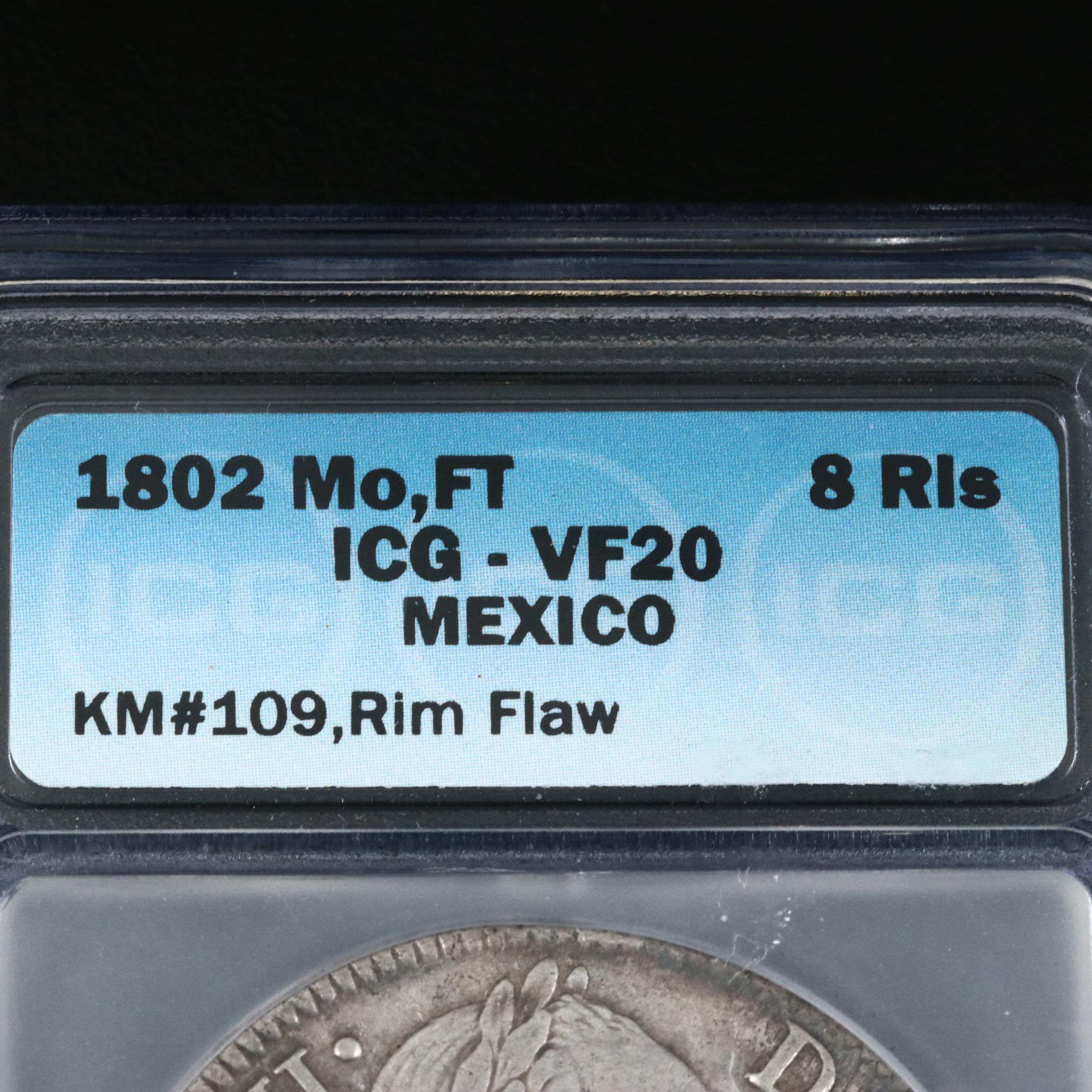 Toned 1802 Carolus IIII Mexican Spanish Colonial Silver 8 Reales Coin