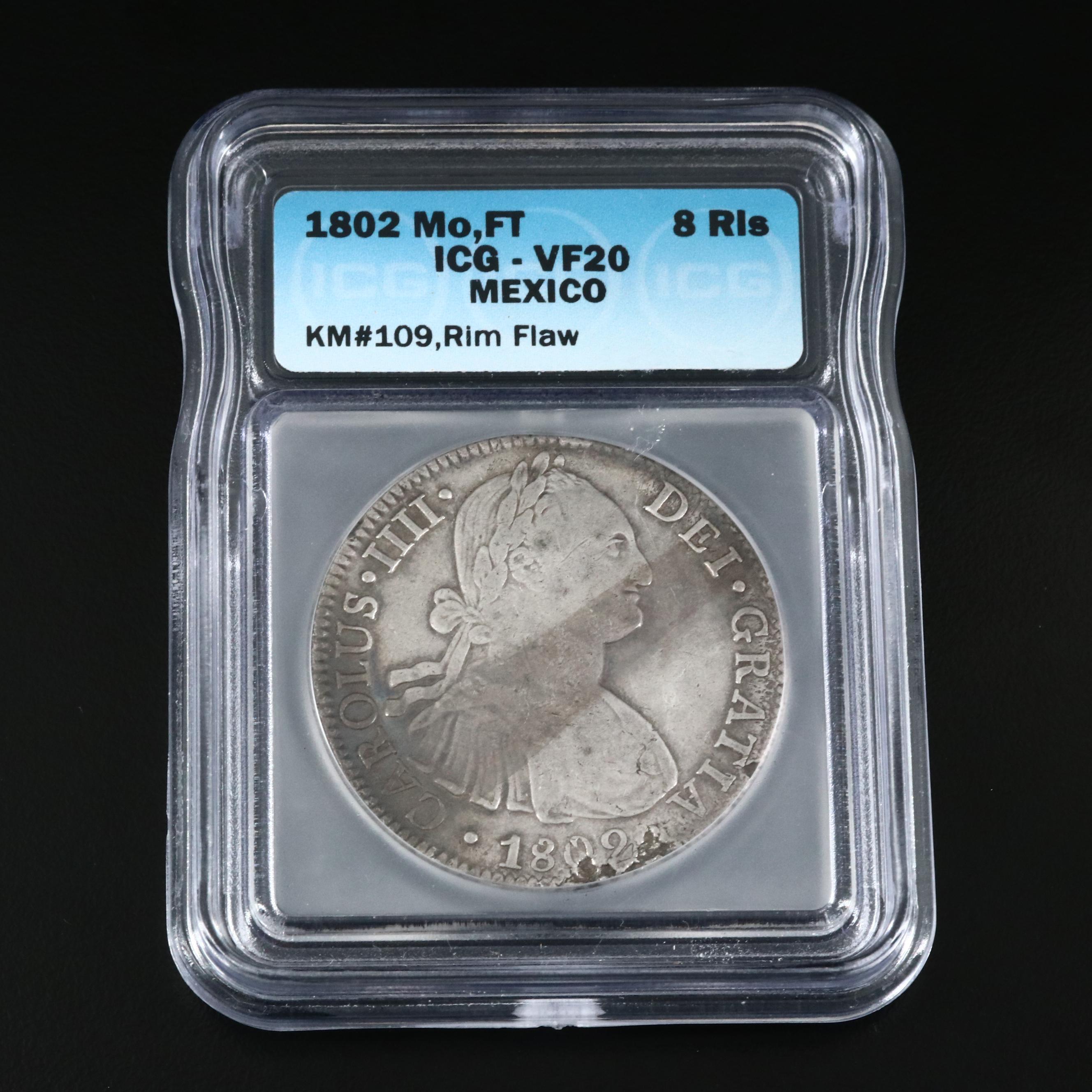 Toned 1802 Carolus IIII Mexican Spanish Colonial Silver 8 Reales Coin