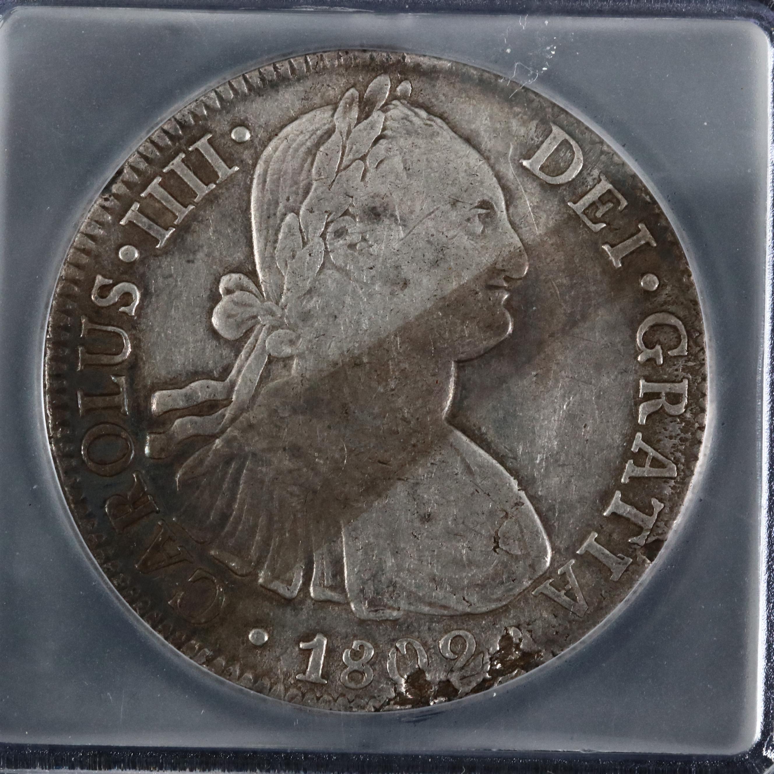 Toned 1802 Carolus IIII Mexican Spanish Colonial Silver 8 Reales Coin