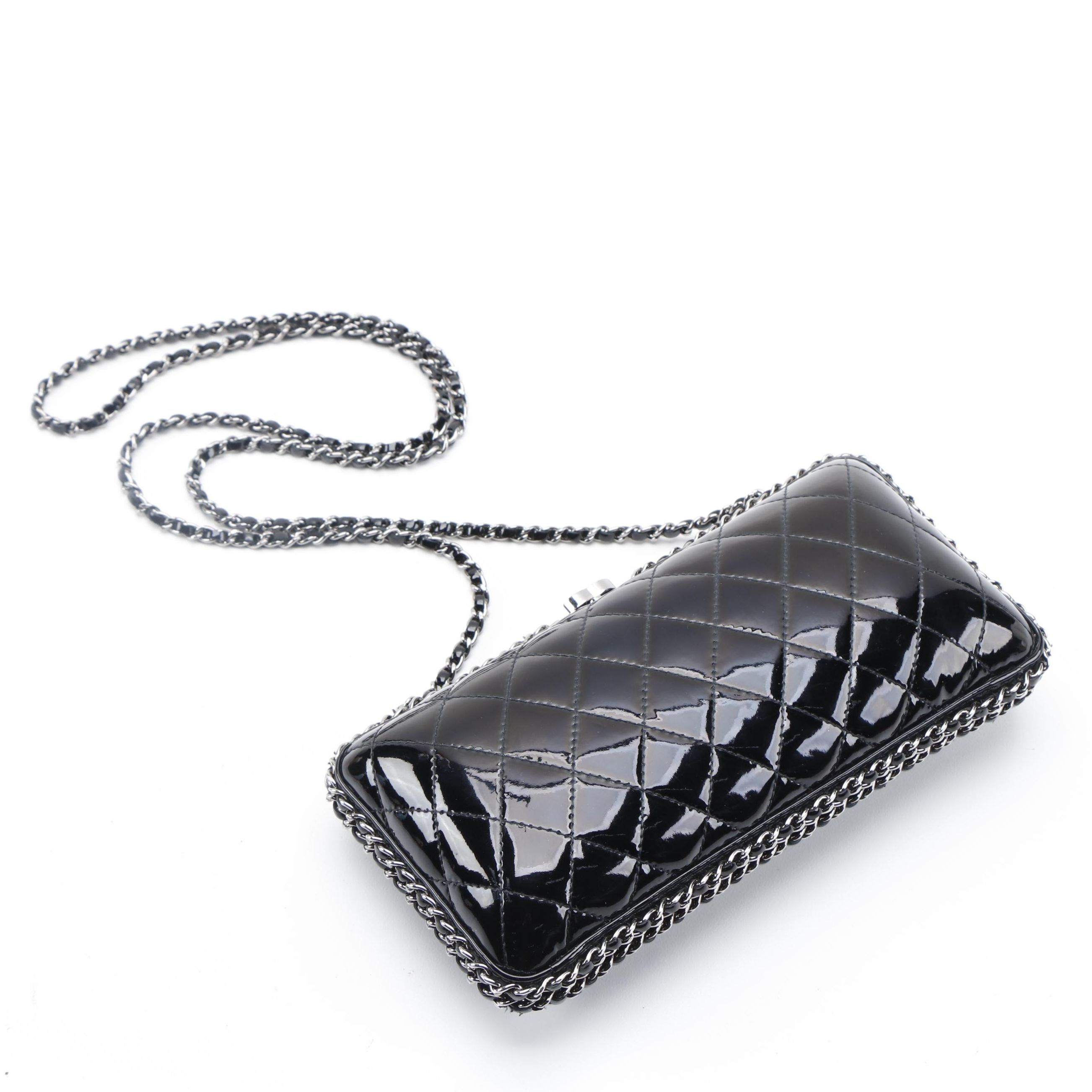 Chanel Chain Around Clutch in Black Quilted Patent Leather