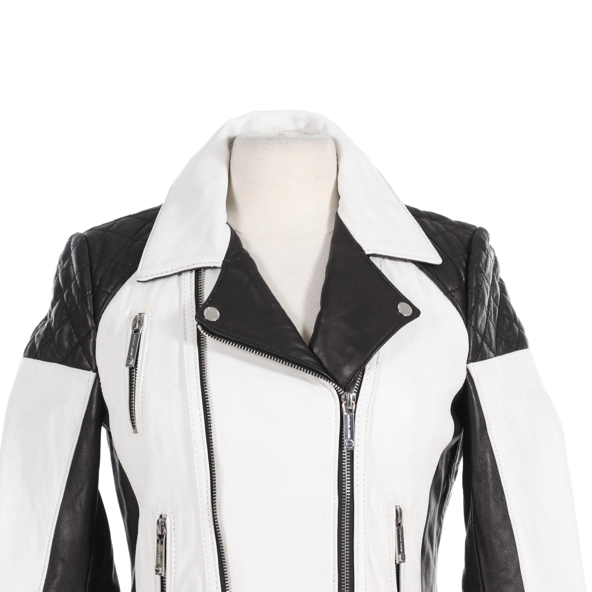 MICHAEL Michael Kors Black-and-White Leather Motorcycle Jacket