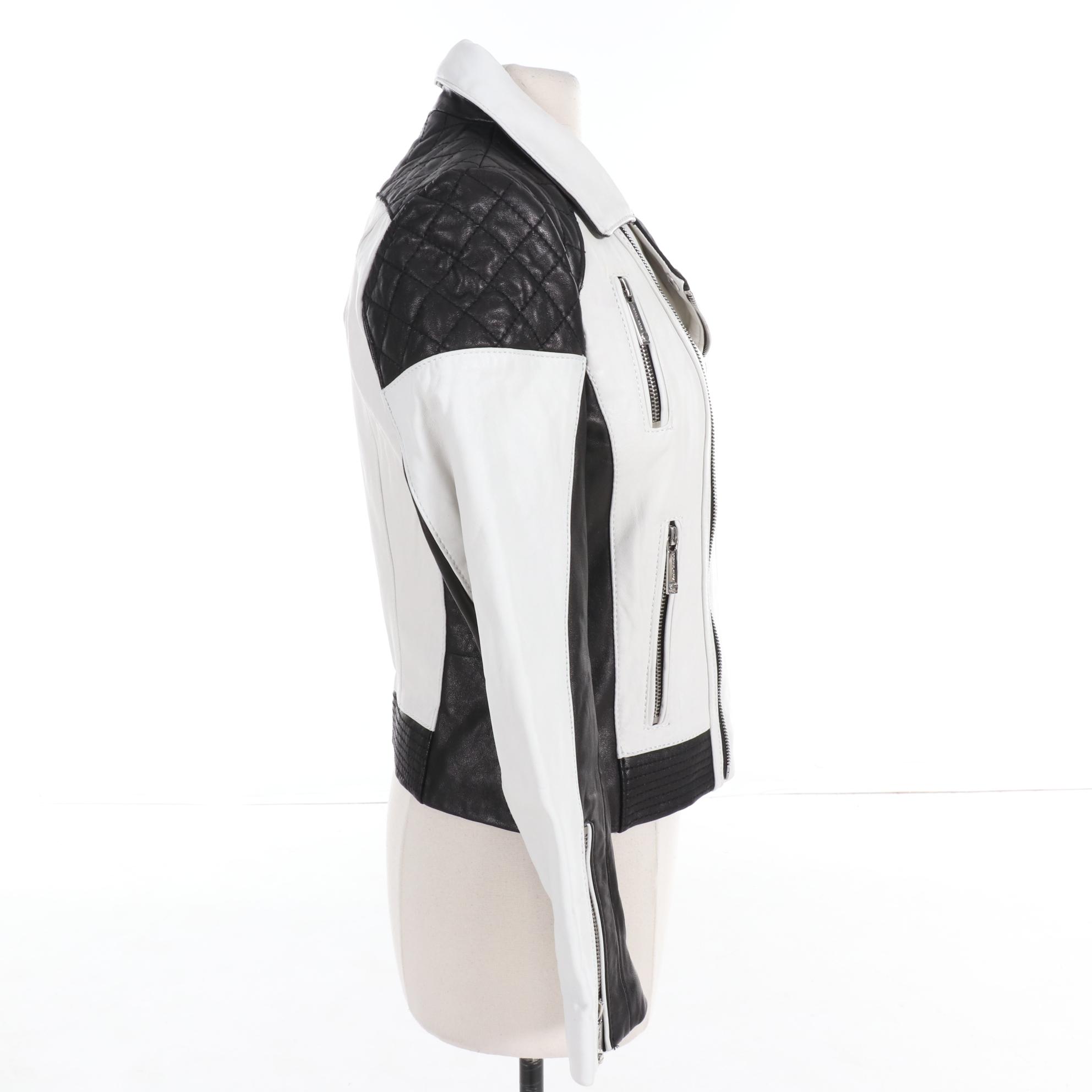 MICHAEL Michael Kors Black-and-White Leather Motorcycle Jacket