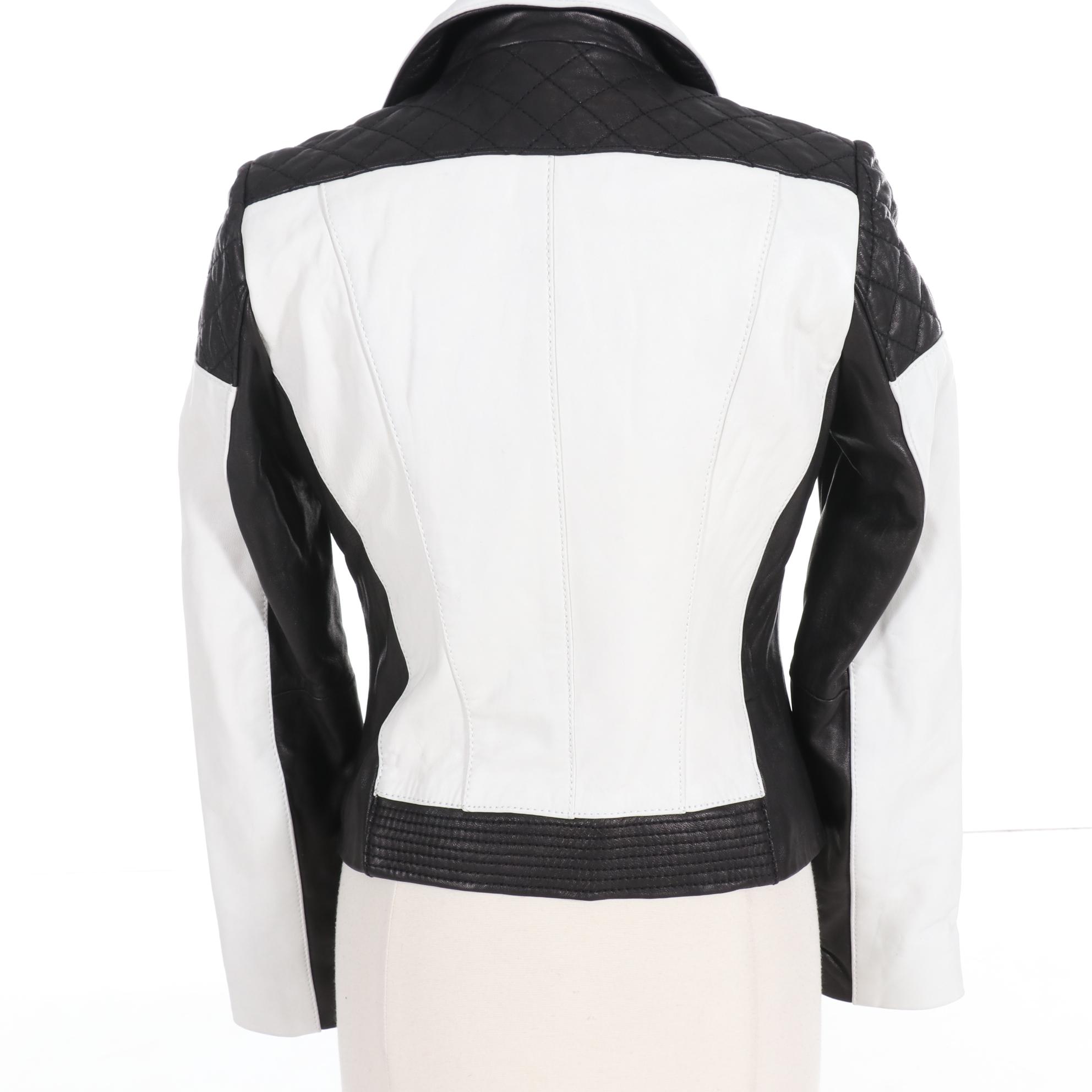 MICHAEL Michael Kors Black-and-White Leather Motorcycle Jacket