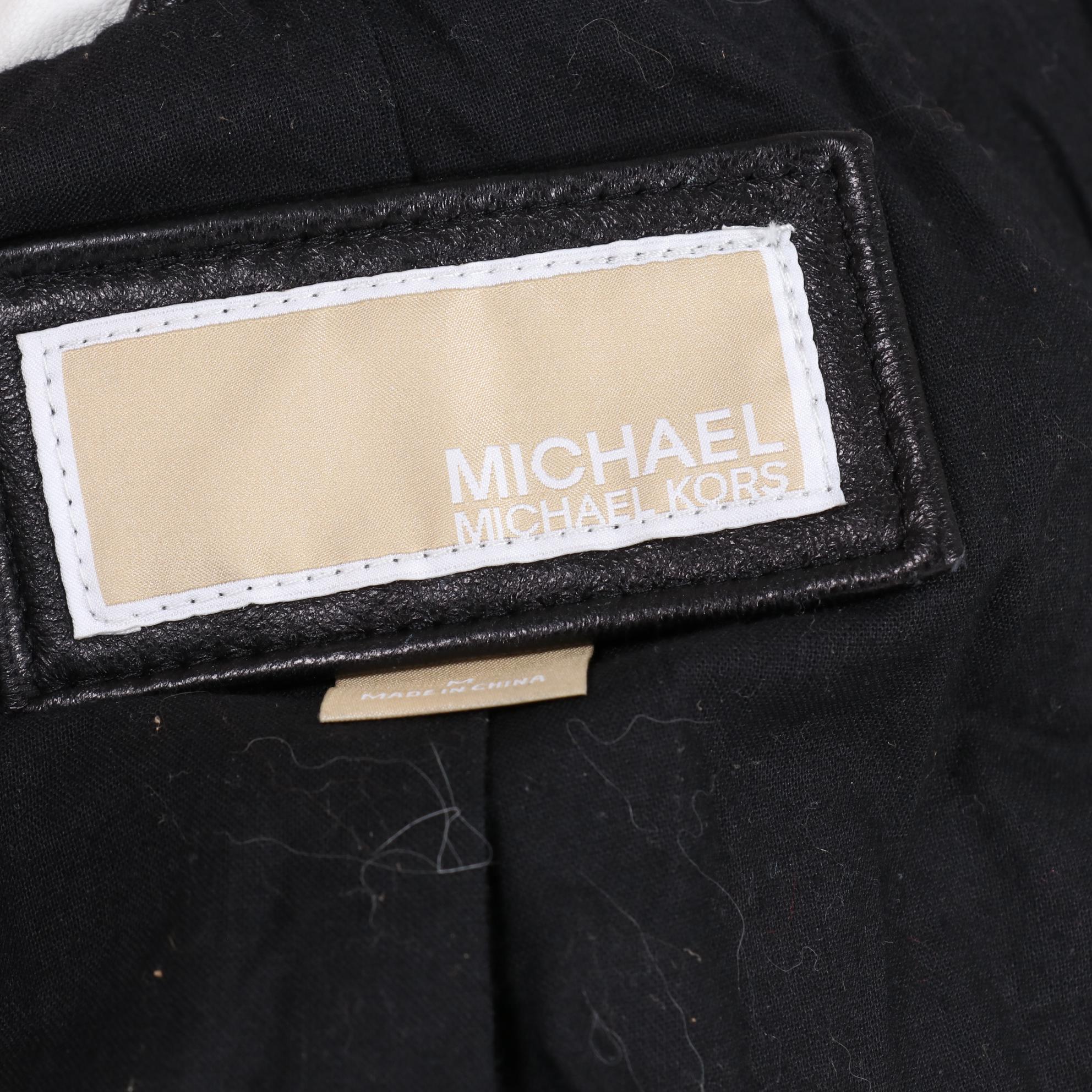 MICHAEL Michael Kors Black-and-White Leather Motorcycle Jacket