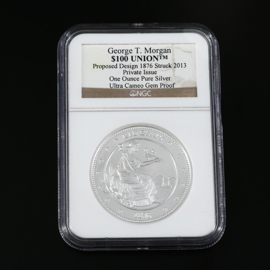 NGC Ultra Cameo Gem Proof 2013 (Proposed Design 1876) $100 Union Silver Coin