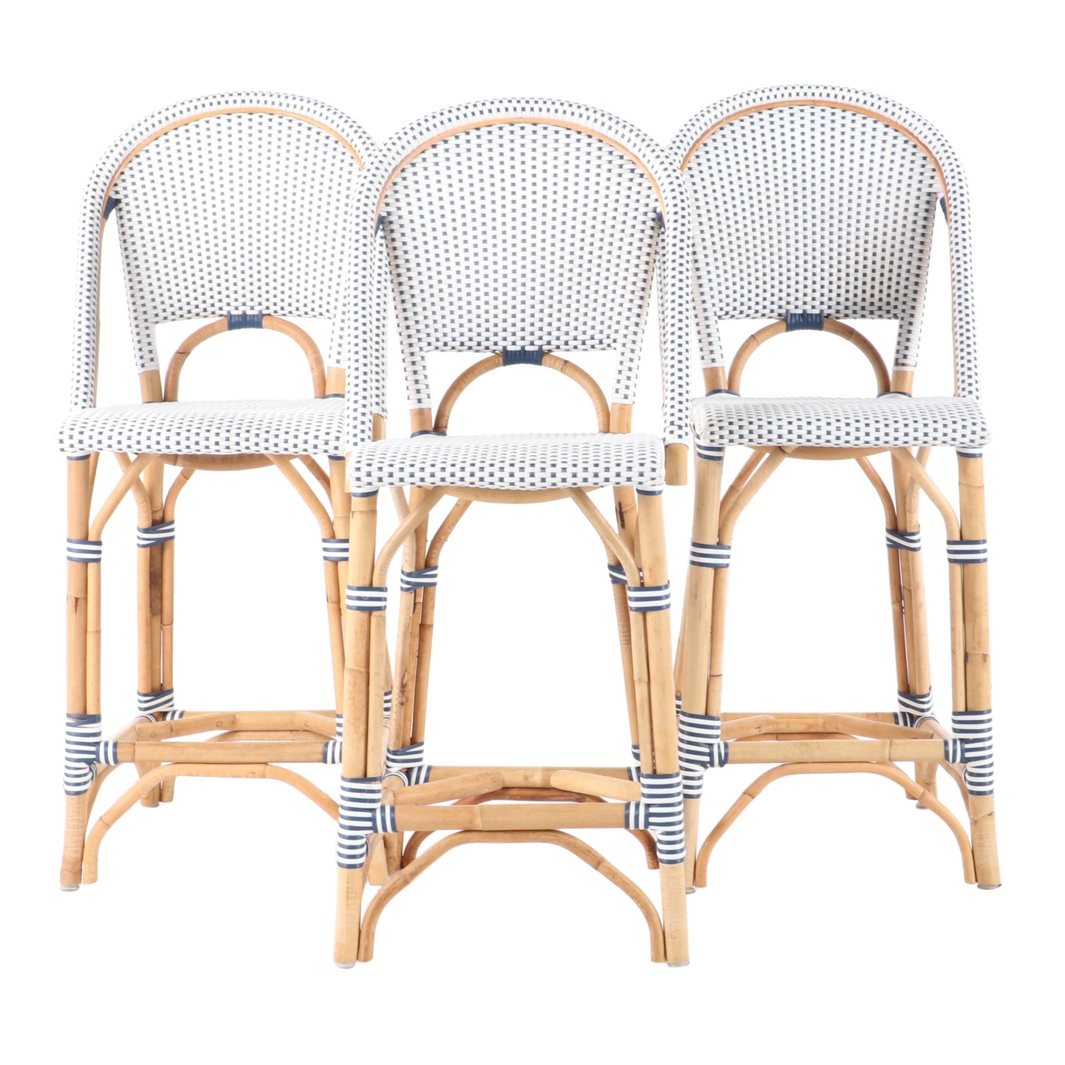 Three Outlook International Bamboo and Resin Wicker Counter-Height Bar Stools