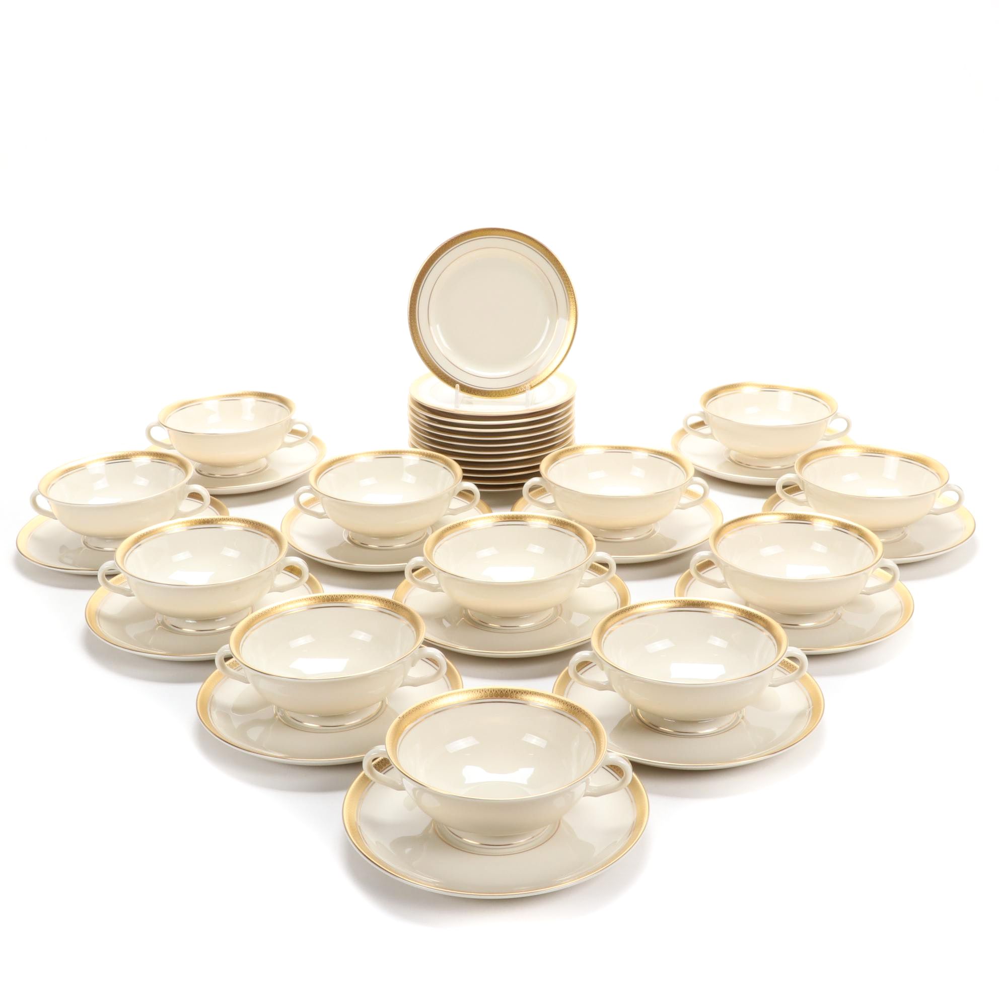 Pickard China "Palace" Cream Soup Bowls with Saucers and Bread & Butter Plates