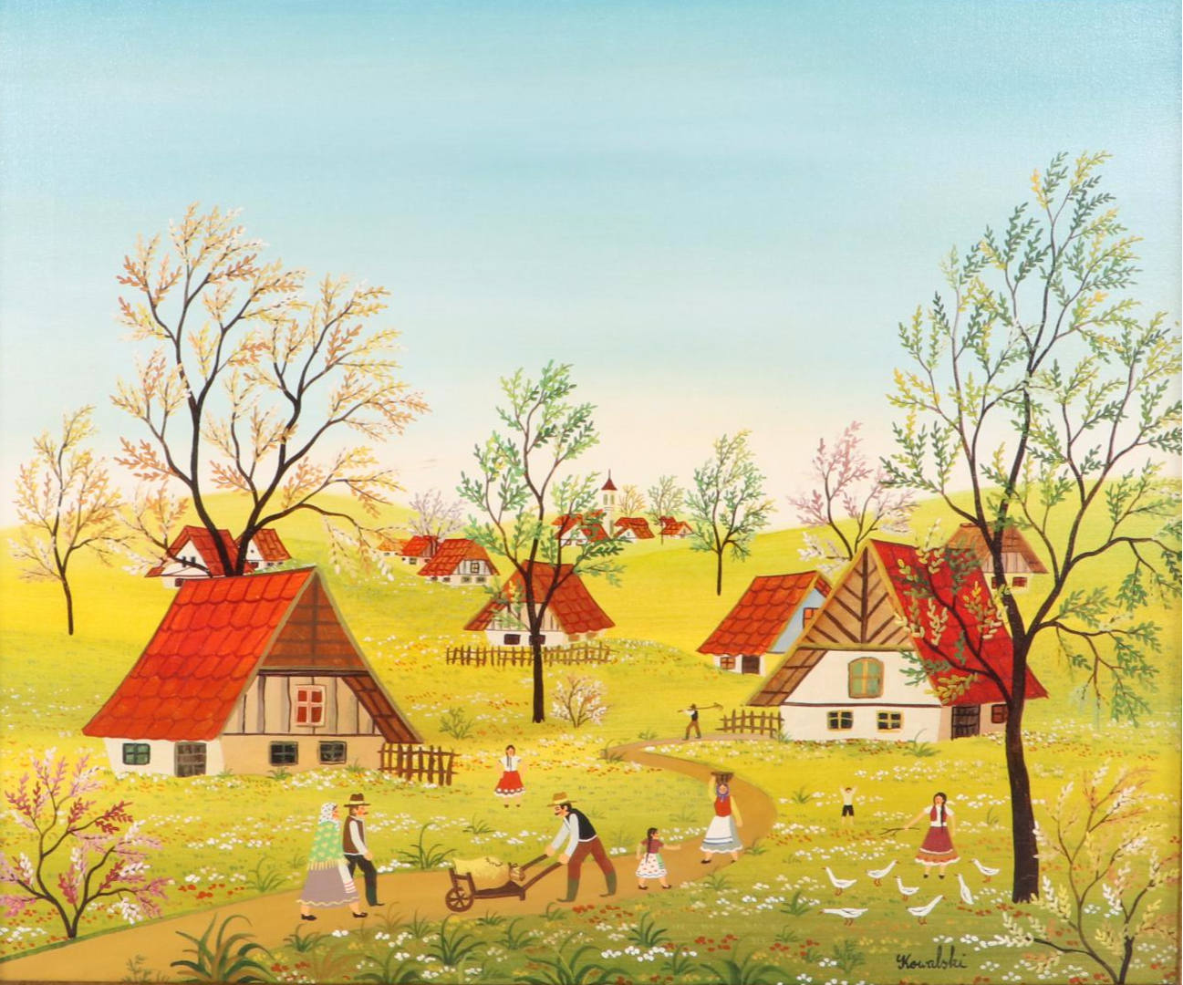 A. Kowalski Acrylic Painting of Eastern European Village Landscape