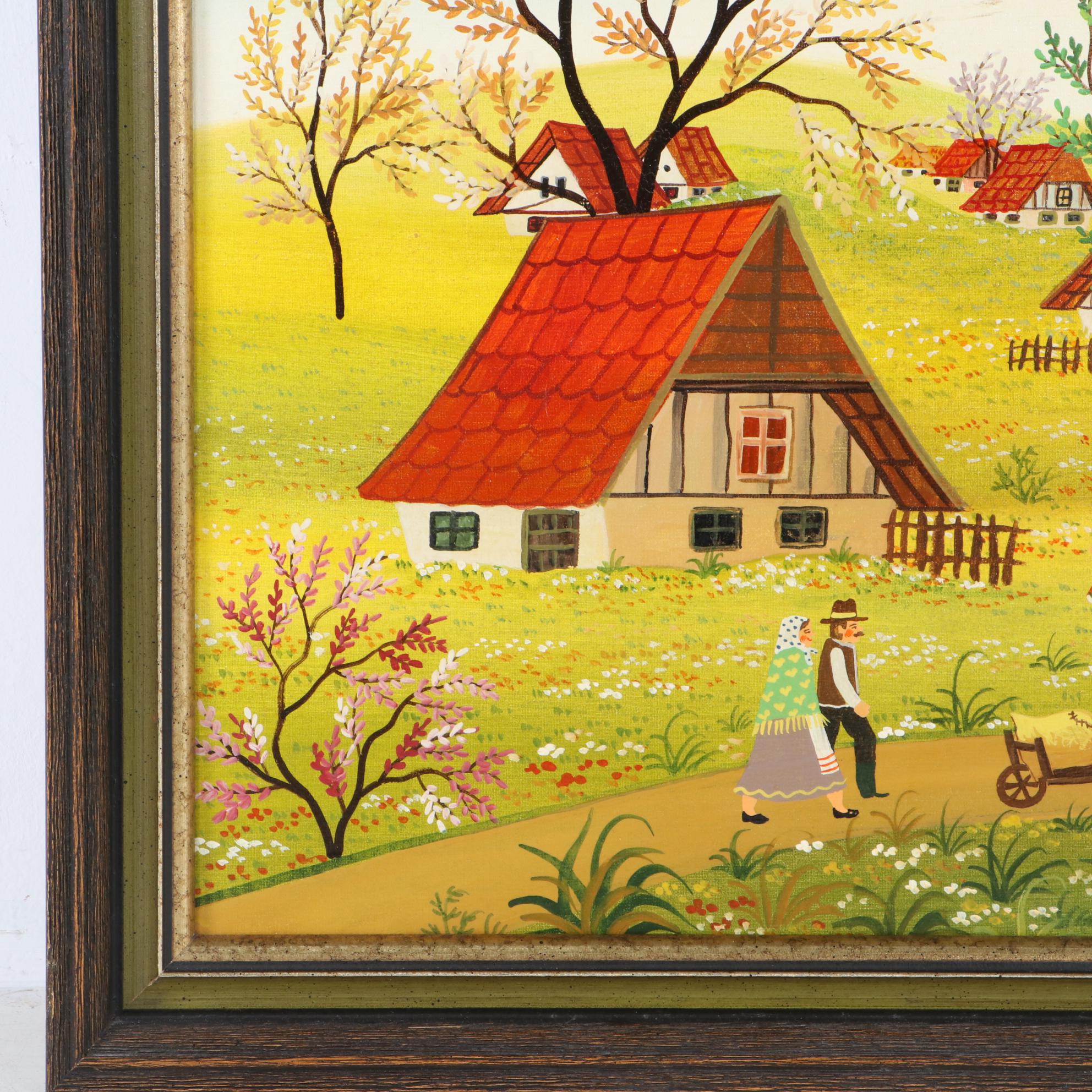 A. Kowalski Acrylic Painting of Eastern European Village Landscape