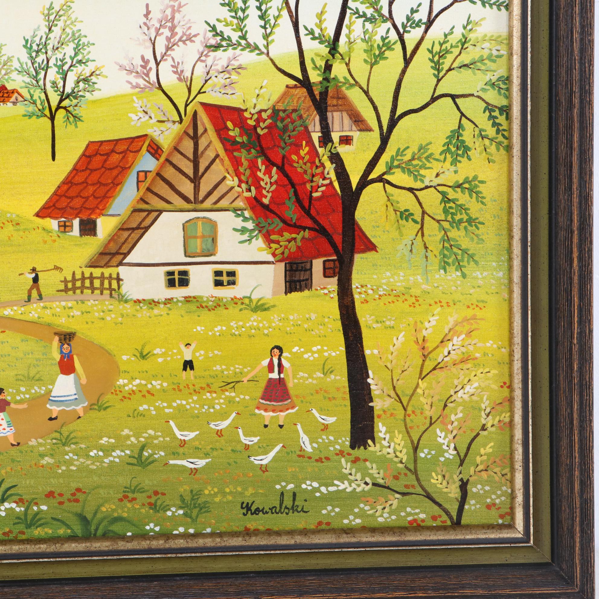 A. Kowalski Acrylic Painting of Eastern European Village Landscape