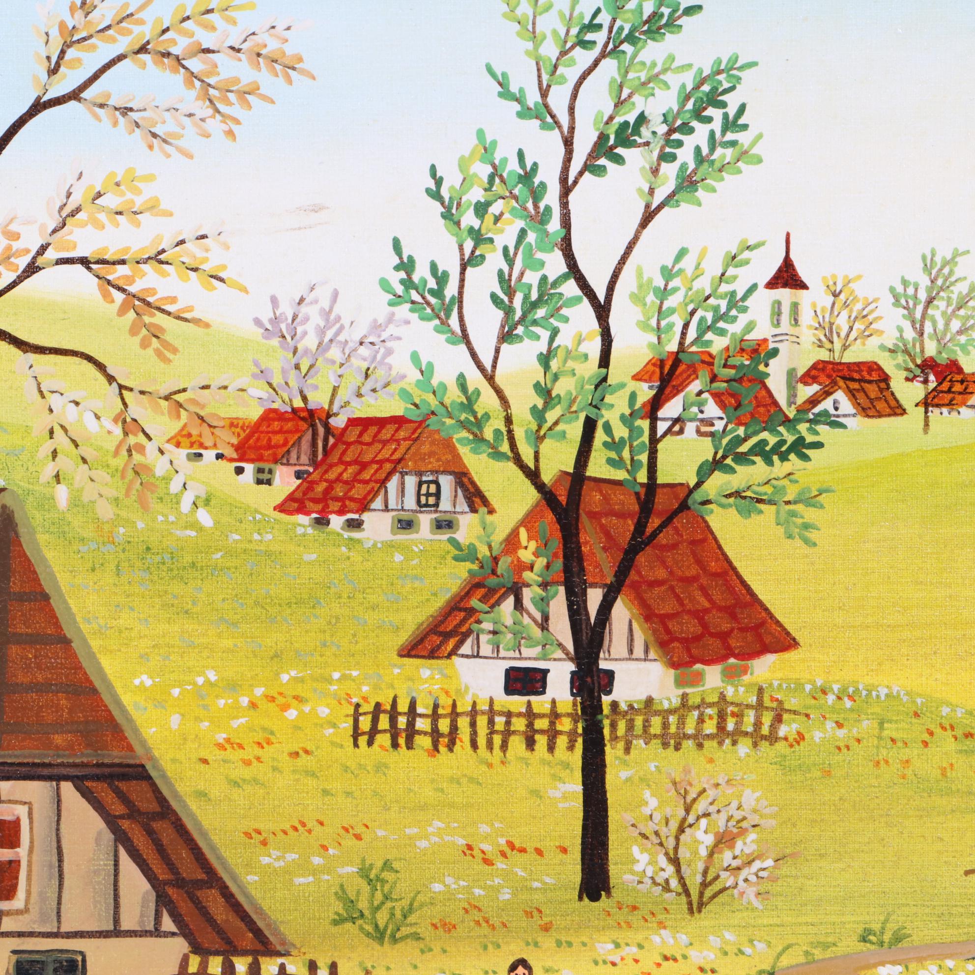 A. Kowalski Acrylic Painting of Eastern European Village Landscape