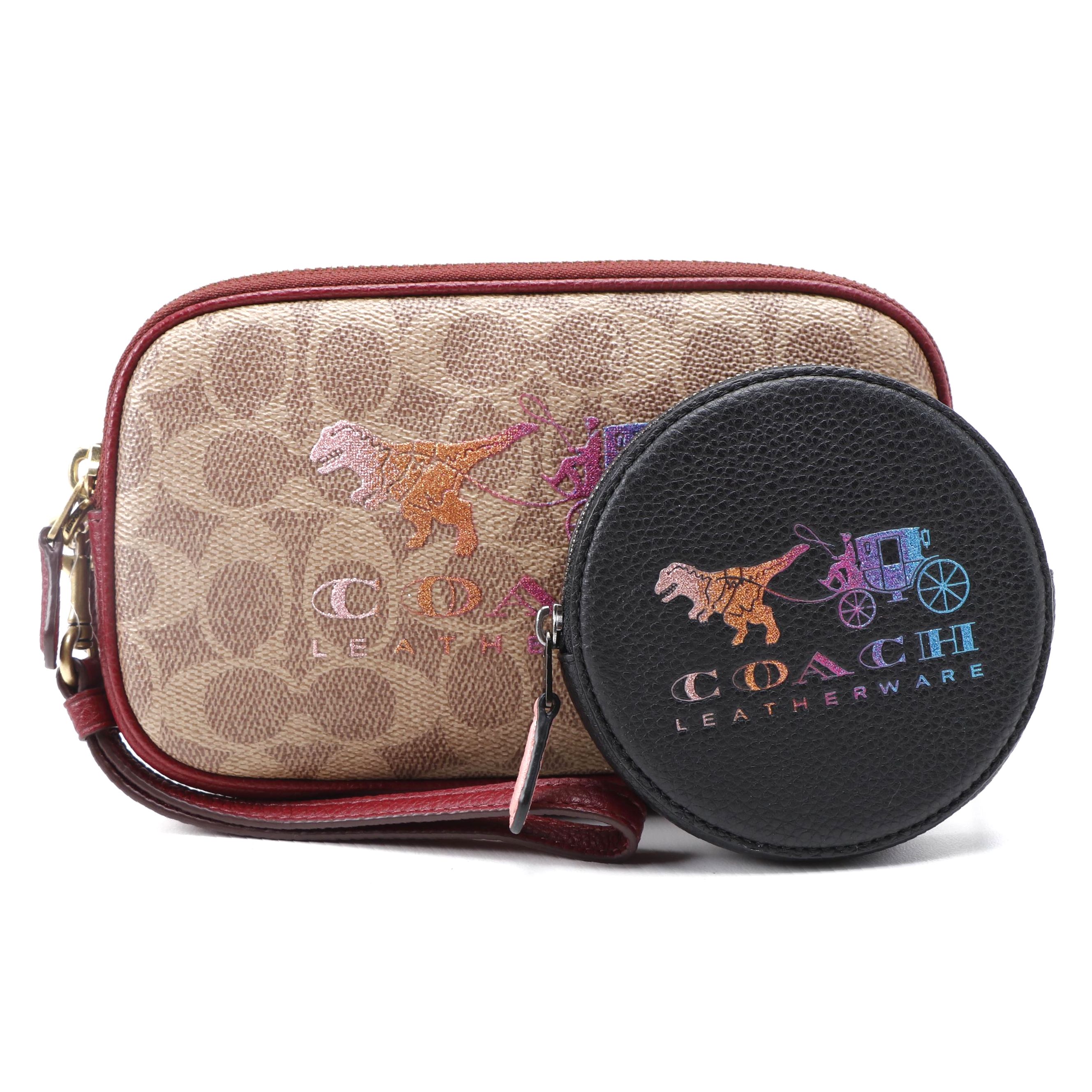 Coach Tan and Deep Red Dinosaur and Coach Crossbody Bag and Coin Purse