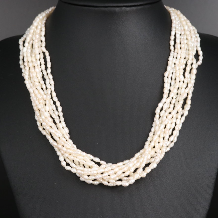 Multi-Strand Pearl Torsade Necklace with 14K Clasp