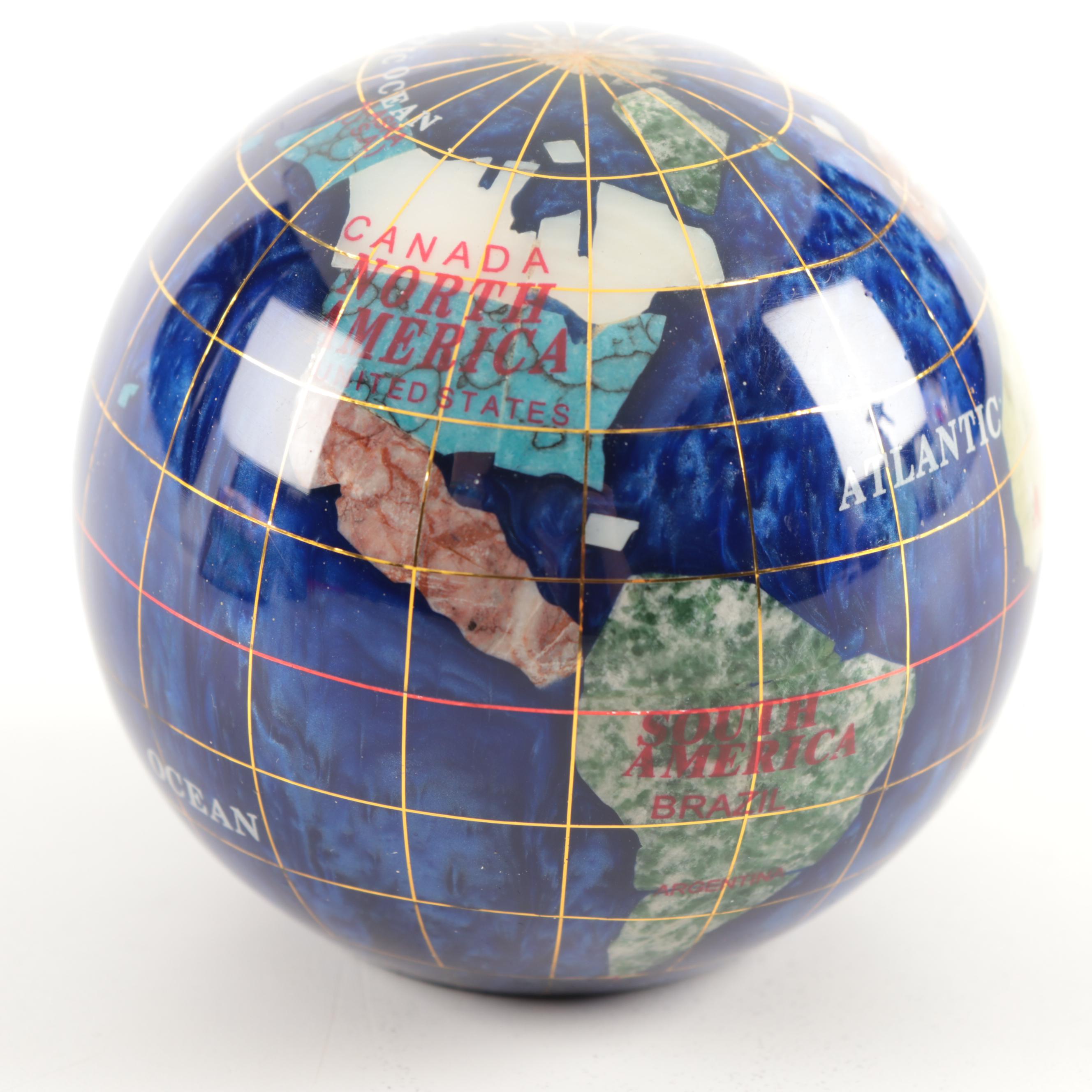 Art Deco Cloisonné Desk Clock with Vanity Box and Gemstone Globe