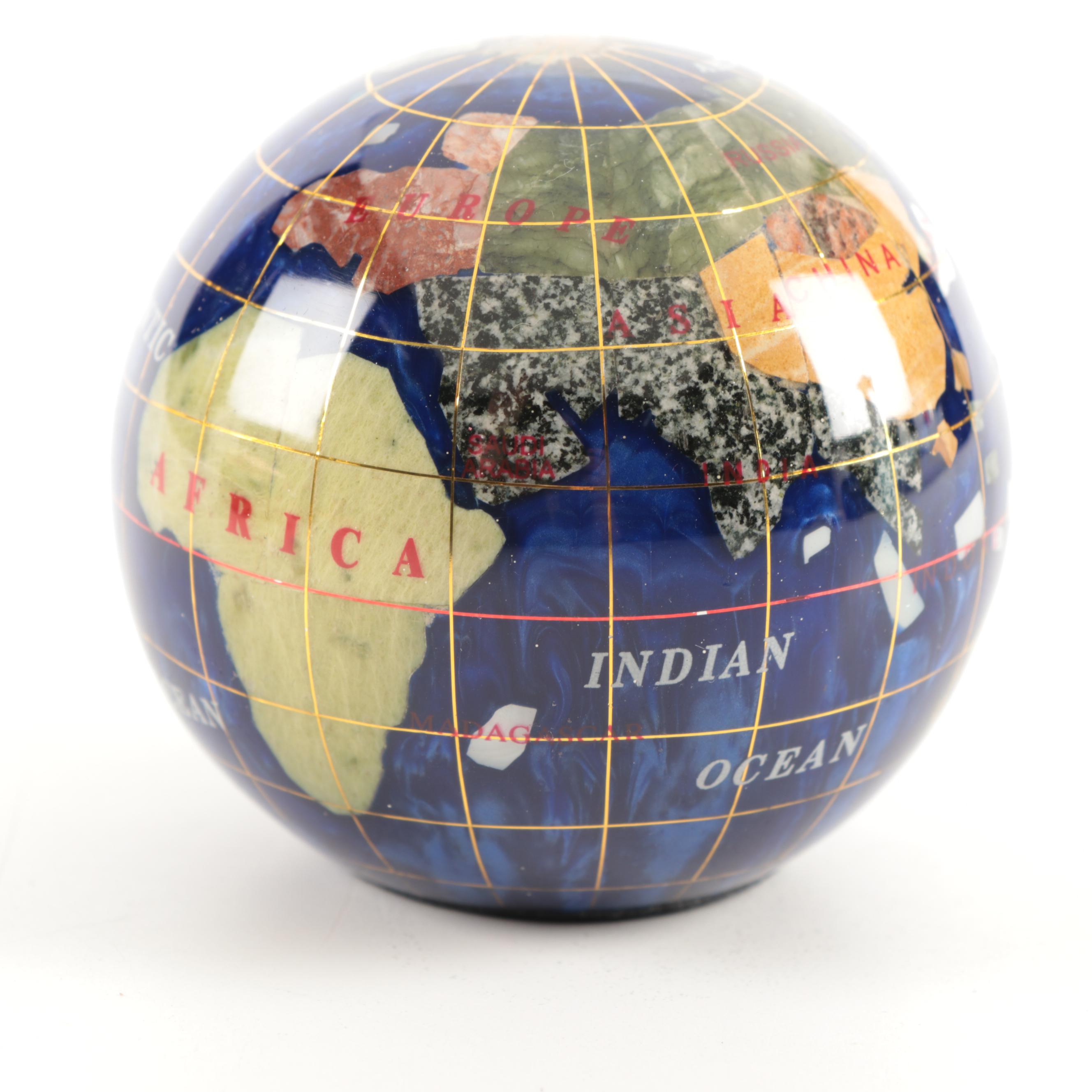 Art Deco Cloisonné Desk Clock with Vanity Box and Gemstone Globe