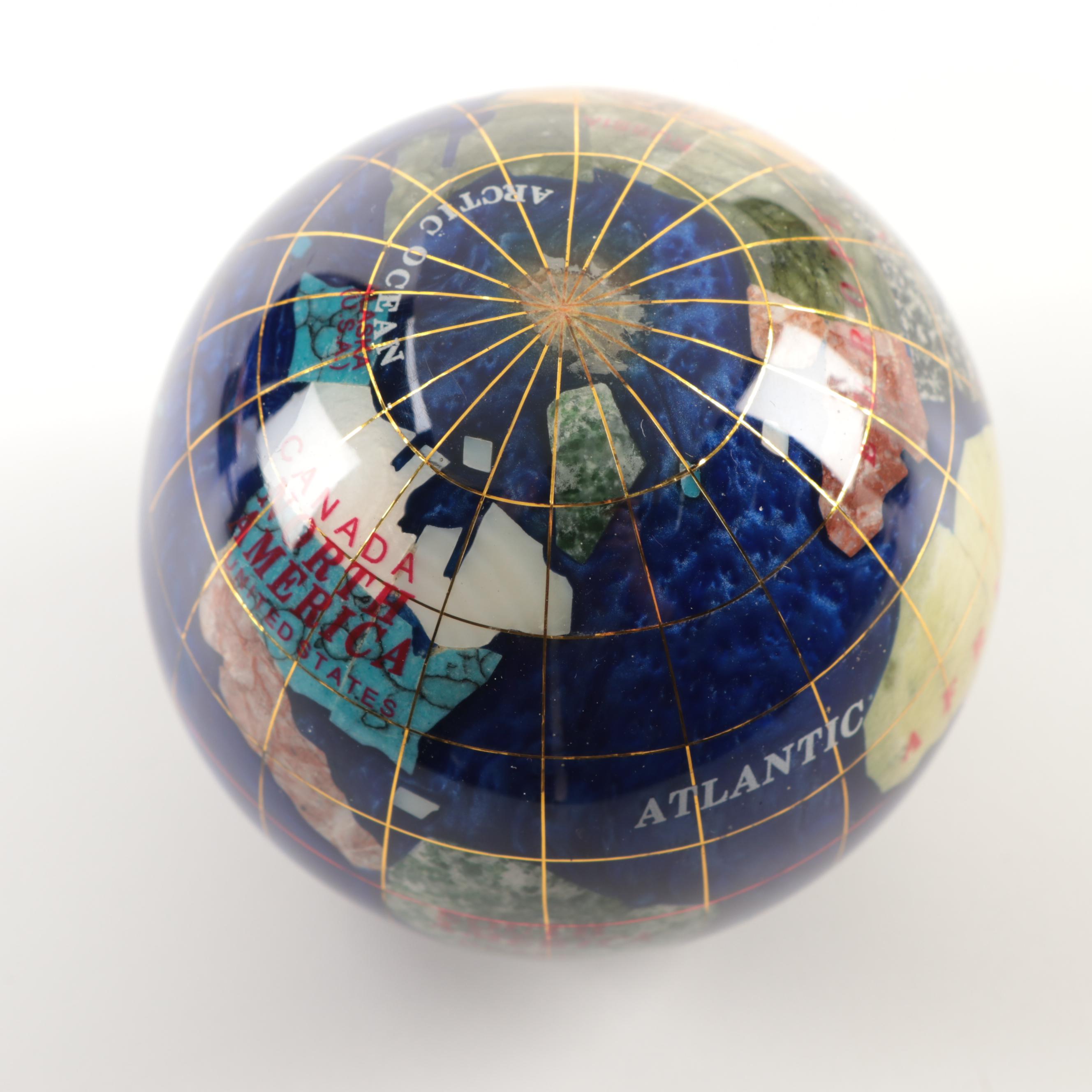 Art Deco Cloisonné Desk Clock with Vanity Box and Gemstone Globe