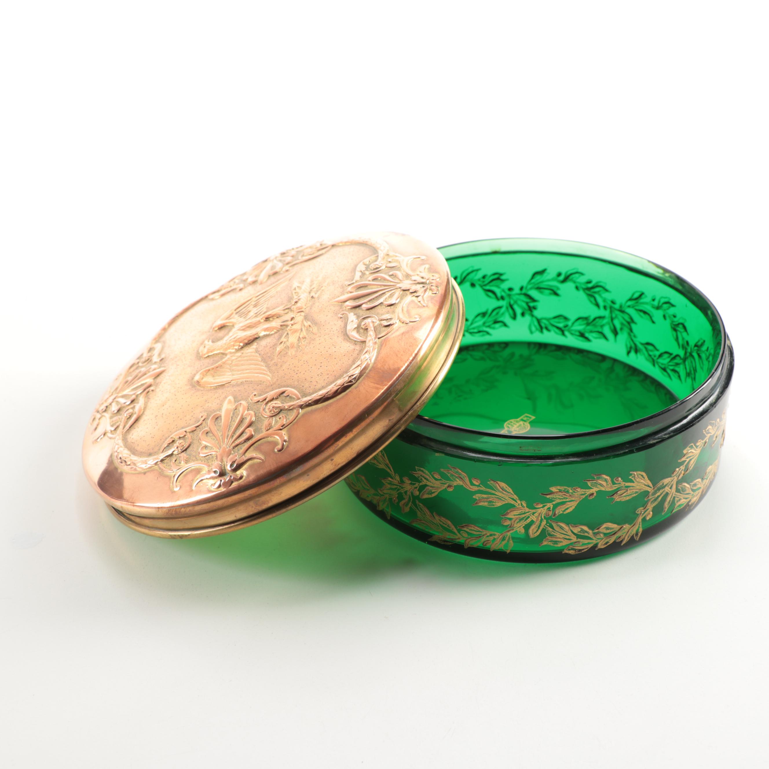 Art Deco Cloisonné Desk Clock with Vanity Box and Gemstone Globe