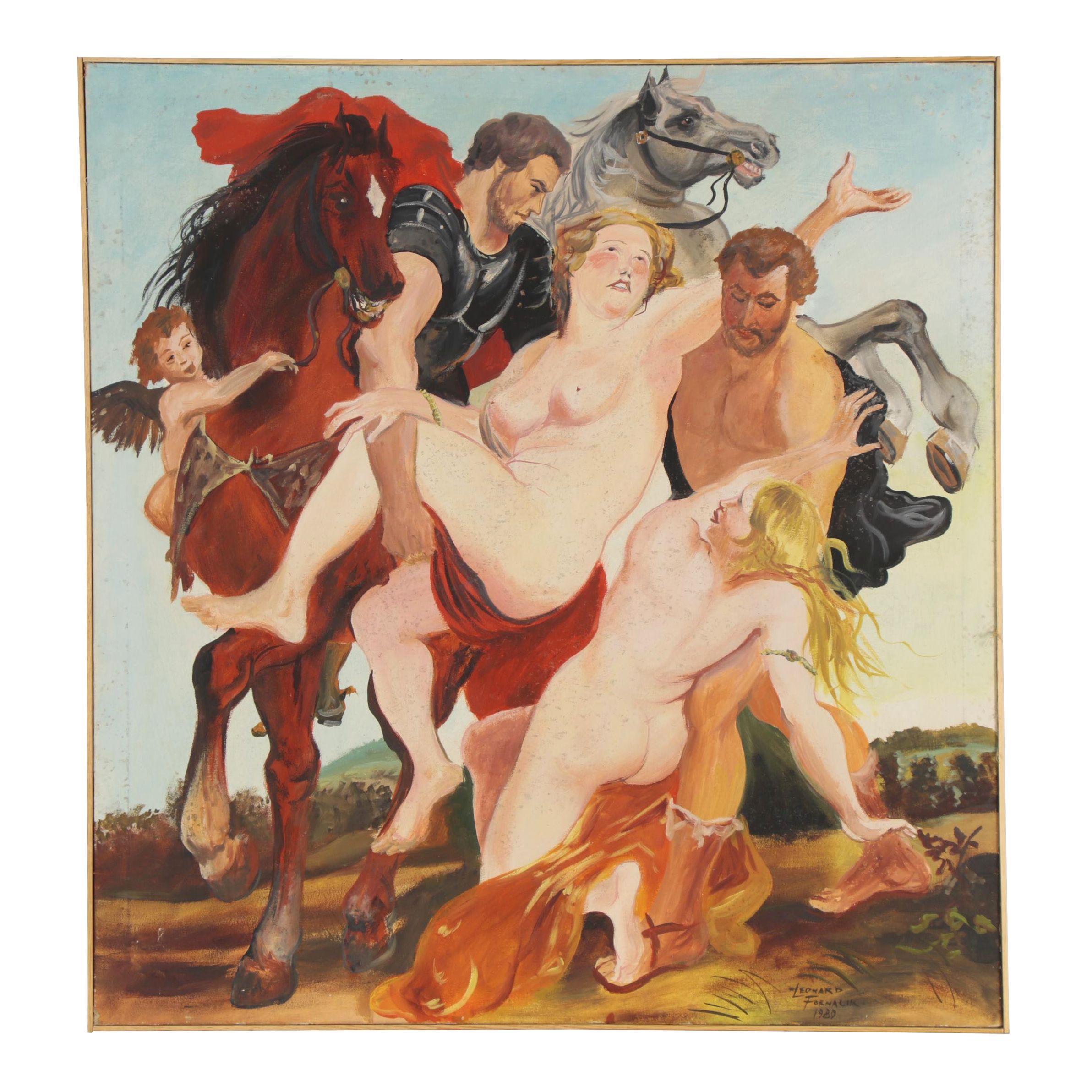 Leonard Fornalik Oil Painting "The Rape of the Daughters of Leucippus," 1980