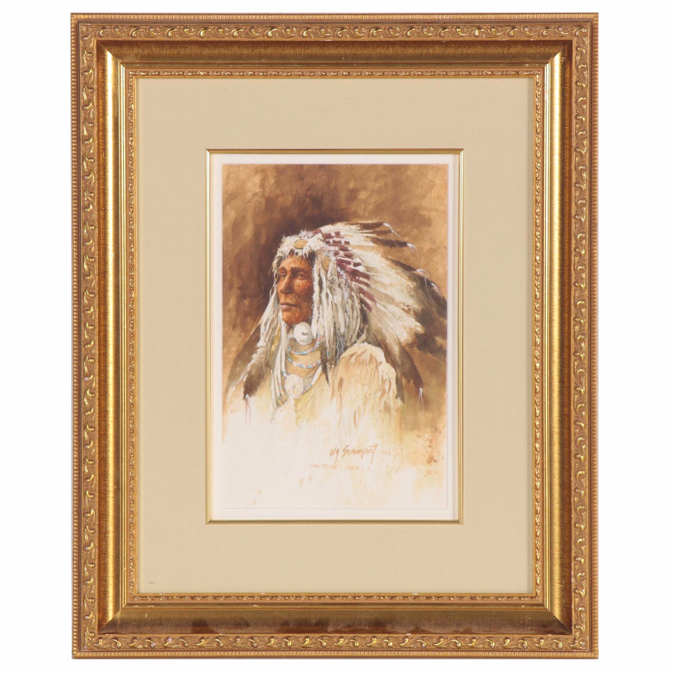 William Schumpert Watercolor Portrait "Head Study - Sioux," 1998